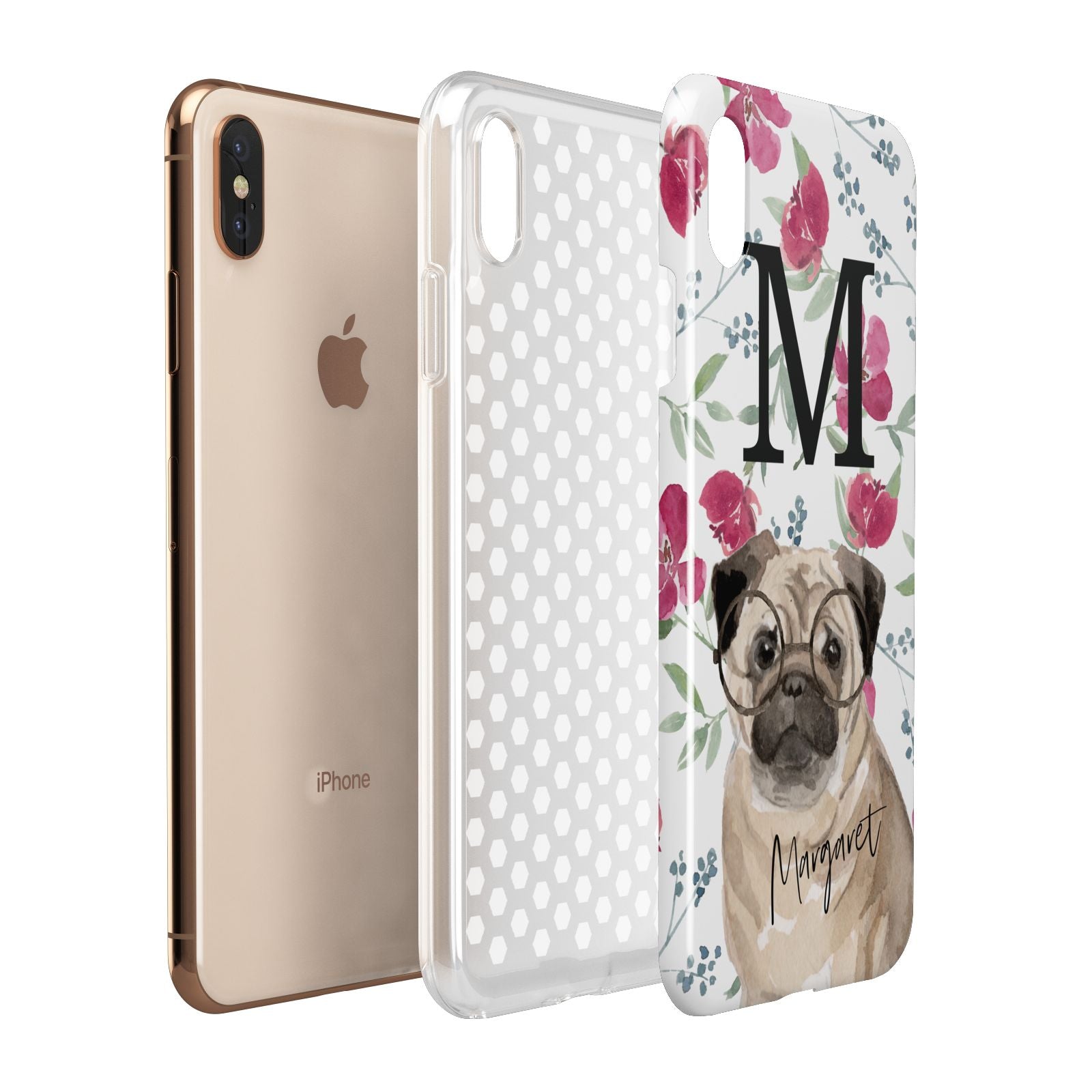 Personalised Pug Dog Apple iPhone Xs Max 3D Tough Case Expanded View