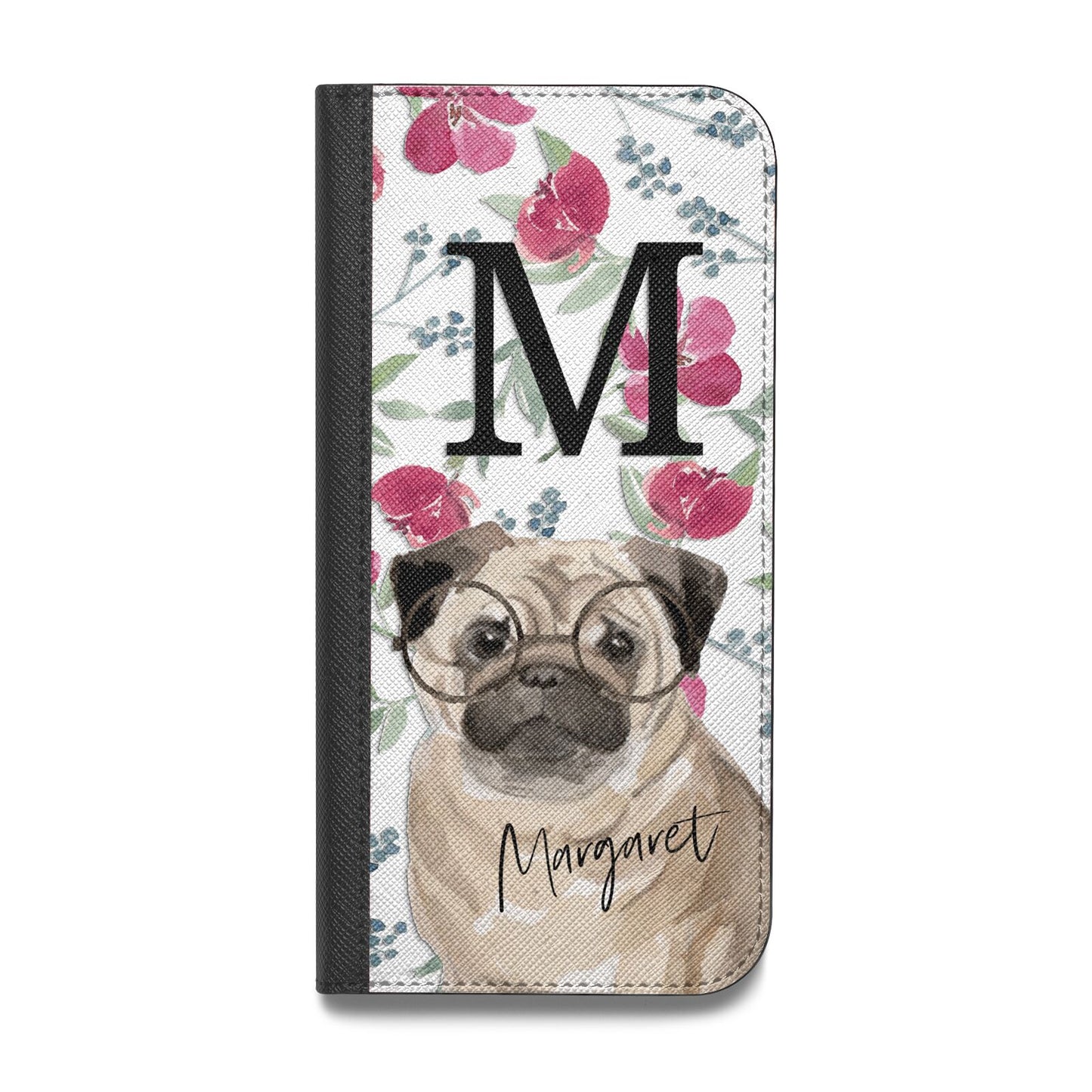 Personalised Pug Dog Vegan Leather Flip iPhone Case