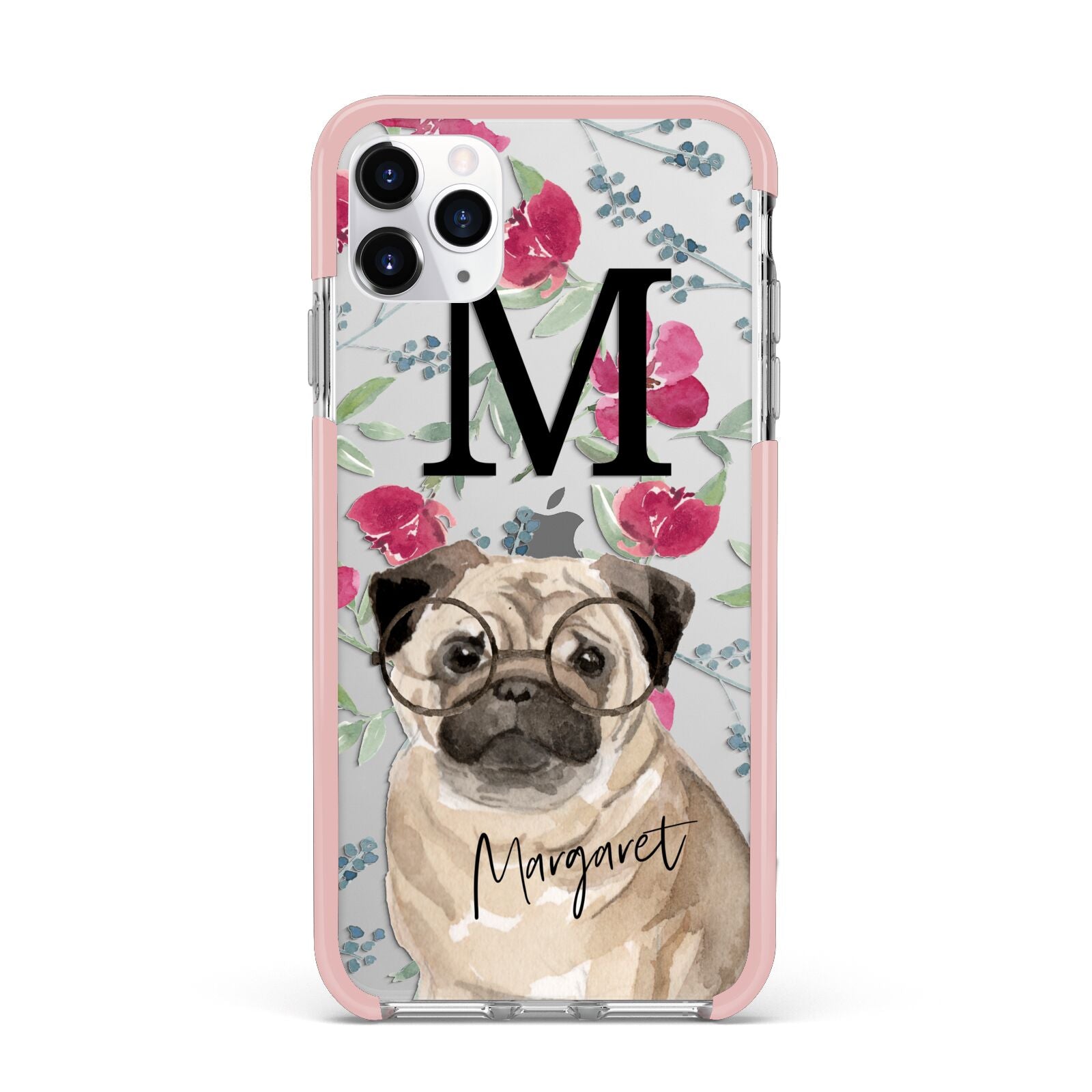 Personalised Pug Dog iPhone 11 Pro Max Impact Pink Edge Case