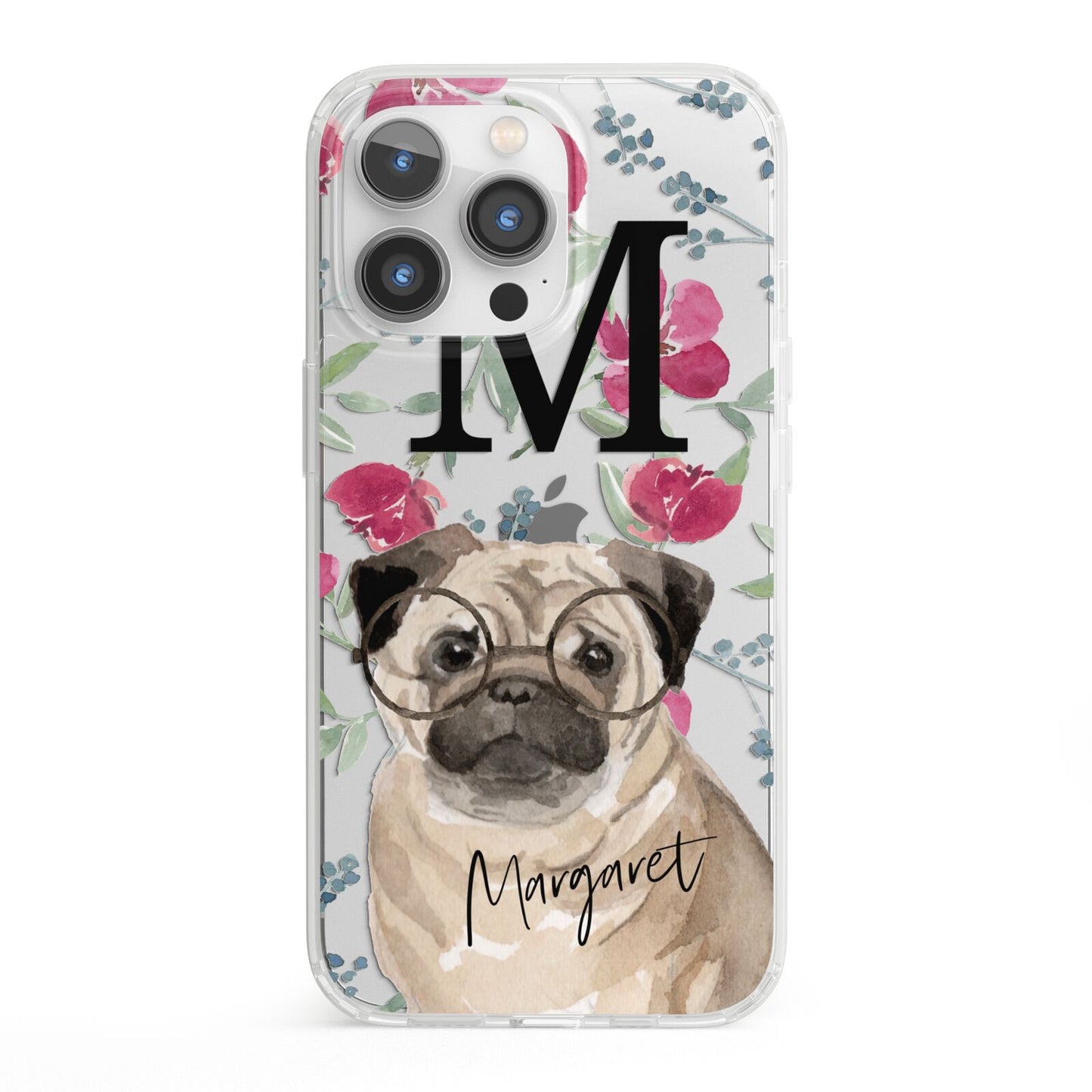 Personalised Pug Dog iPhone 13 Pro Clear Bumper Case