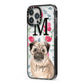 Personalised Pug Dog iPhone 13 Pro Max Black Impact Case Side Angle on Silver phone