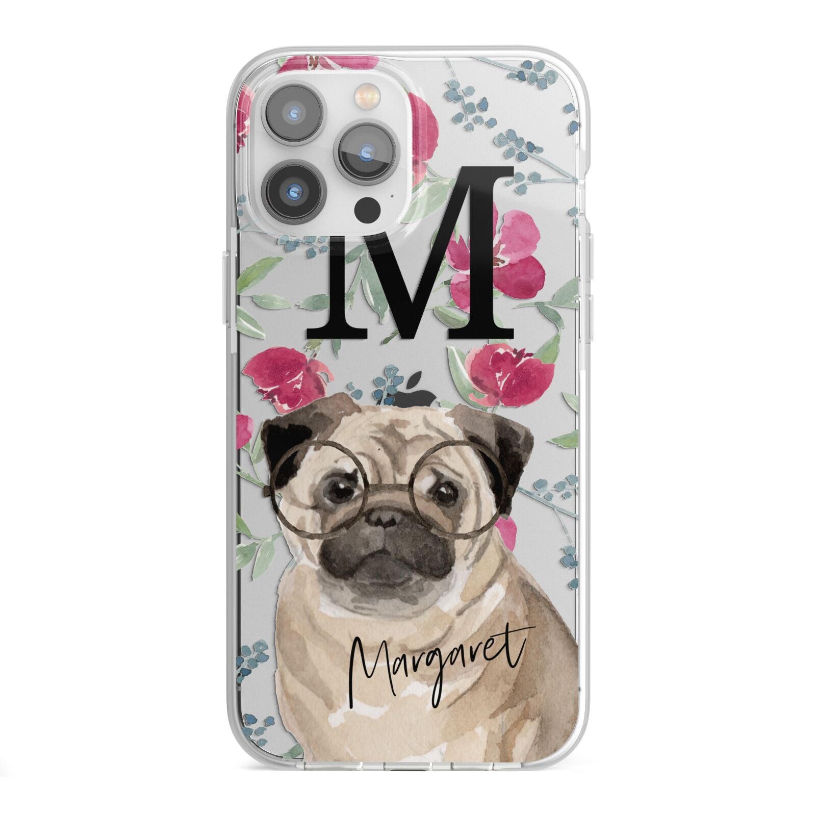 Personalised Pug Dog iPhone 13 Pro Max TPU Impact Case with White Edges