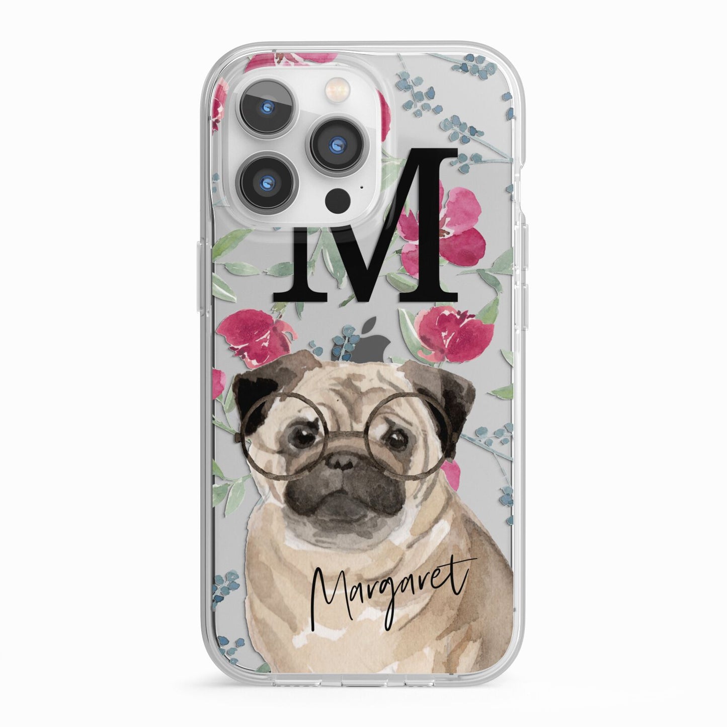 Personalised Pug Dog iPhone 13 Pro TPU Impact Case with White Edges