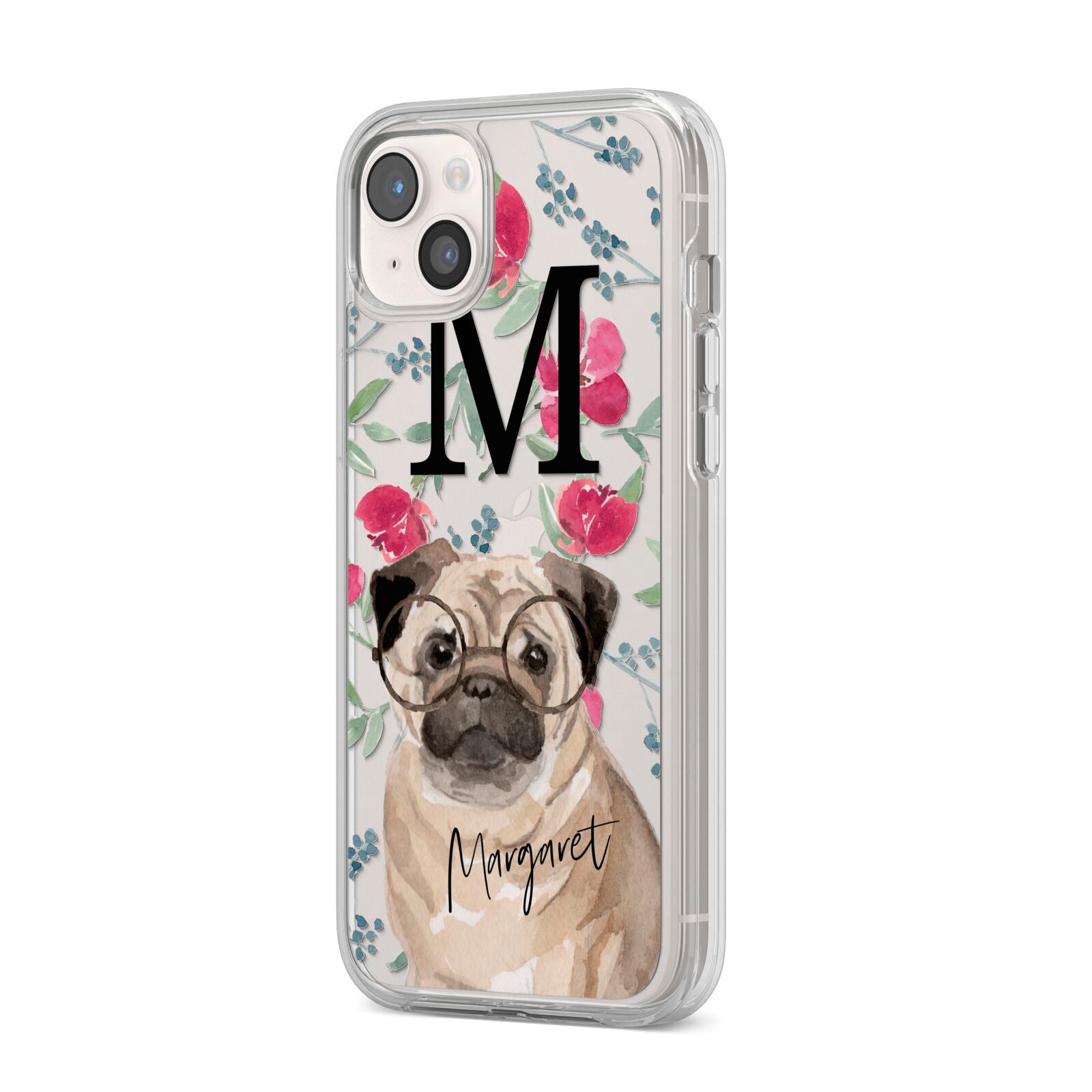 Personalised Pug Dog iPhone 14 Plus Clear Tough Case Starlight Angled Image