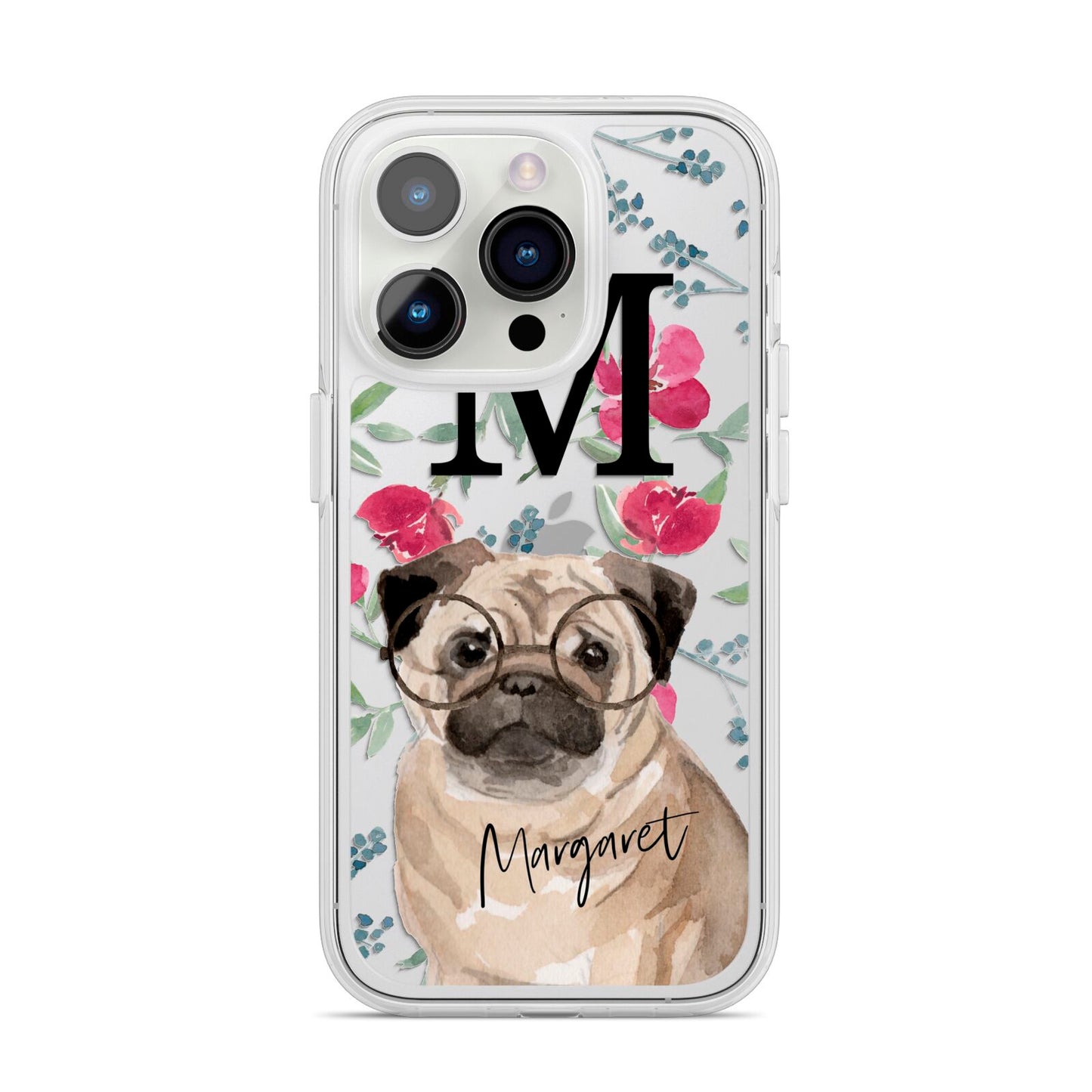Personalised Pug Dog iPhone 14 Pro Clear Tough Case Silver