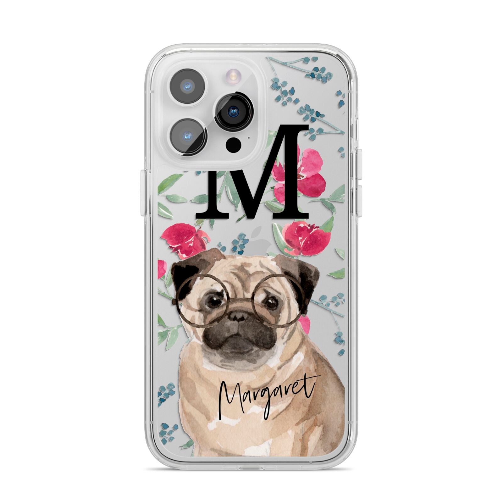 Personalised Pug Dog iPhone 14 Pro Max Clear Tough Case Silver
