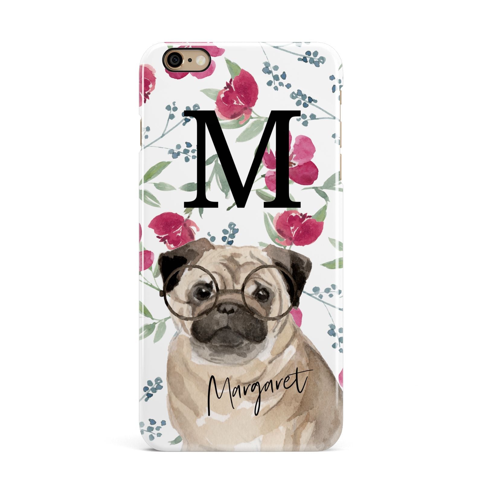 Personalised Pug Dog iPhone 6 Plus 3D Snap Case on Gold Phone