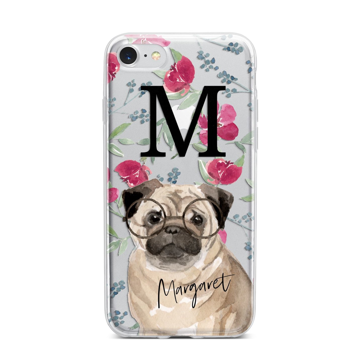Personalised Pug Dog iPhone 7 Bumper Case on Silver iPhone
