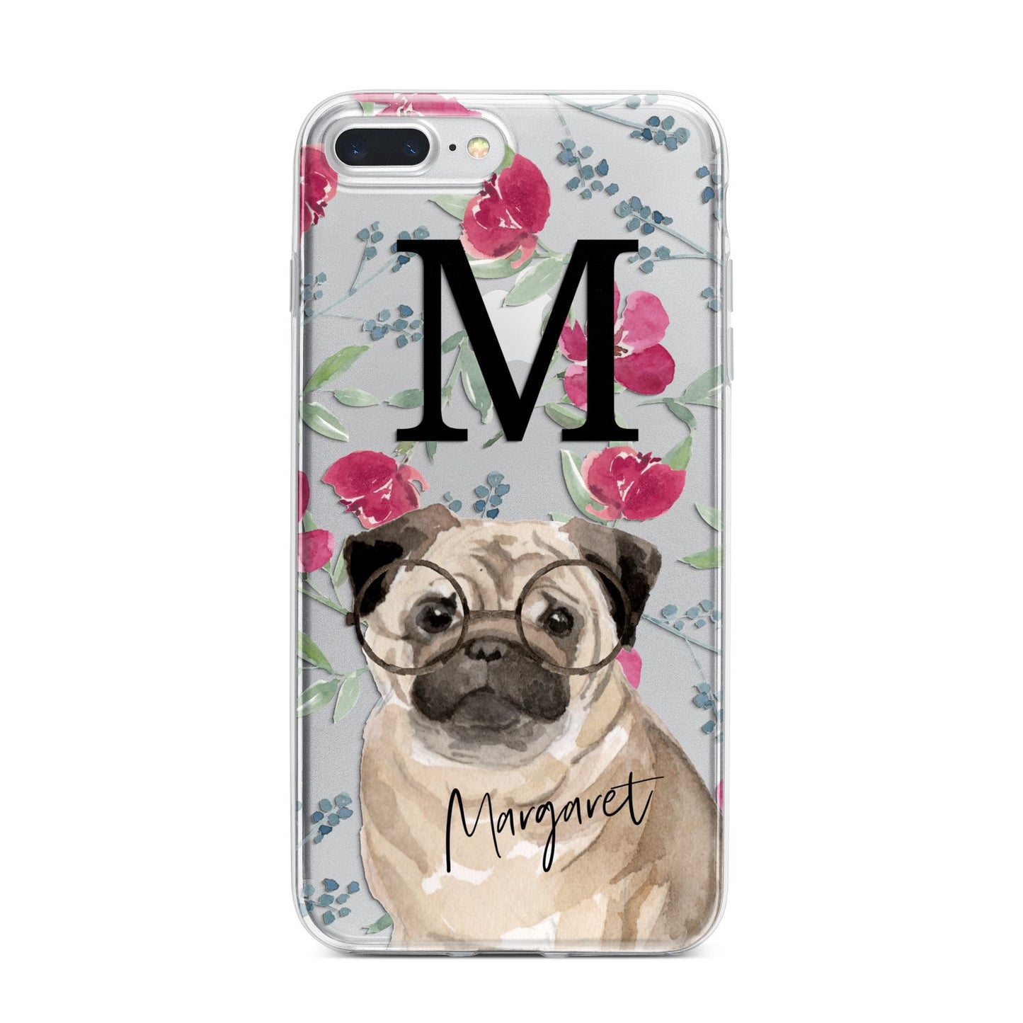 Personalised Pug Dog iPhone 7 Plus Bumper Case on Silver iPhone