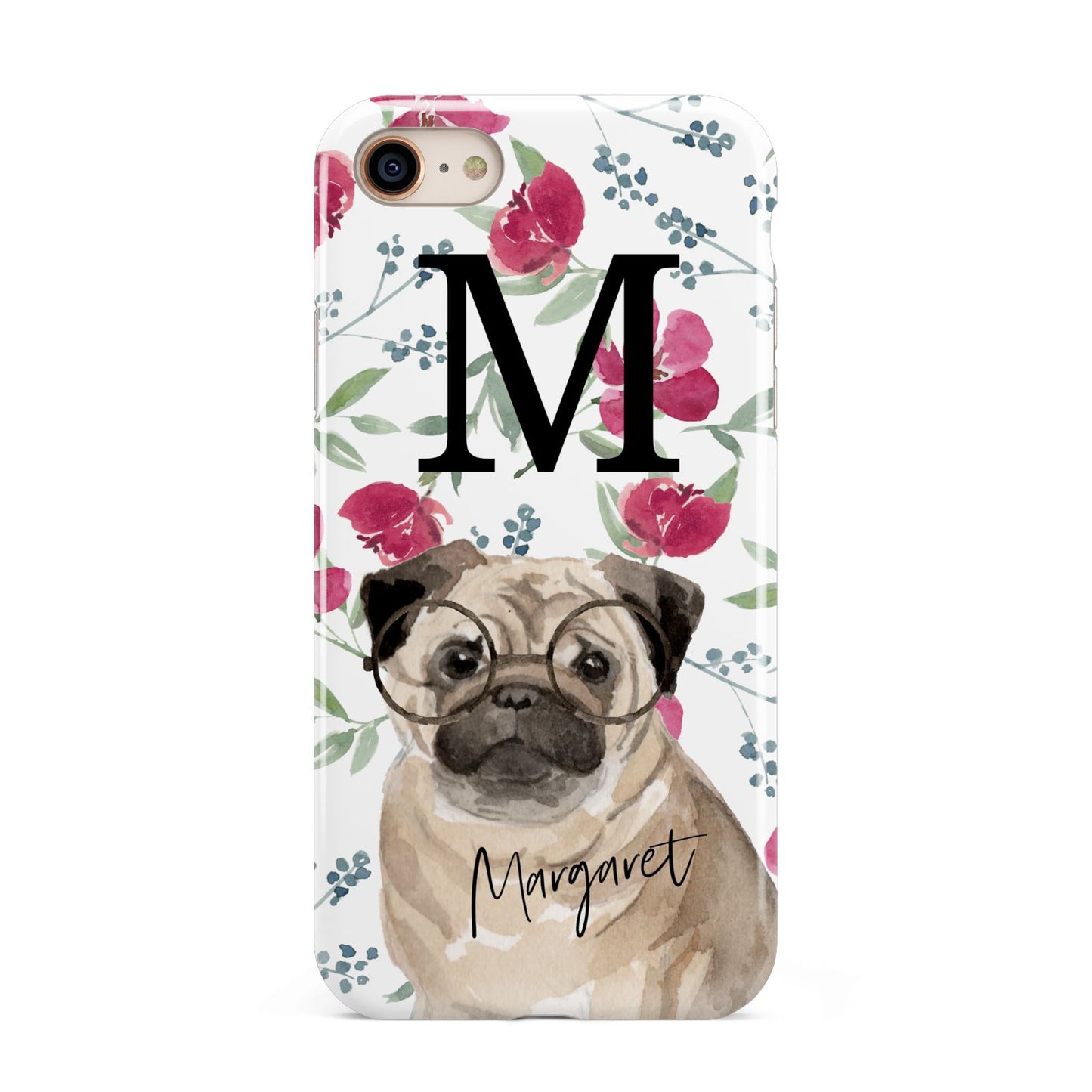 Personalised Pug Dog iPhone 8 3D Tough Case on Gold Phone