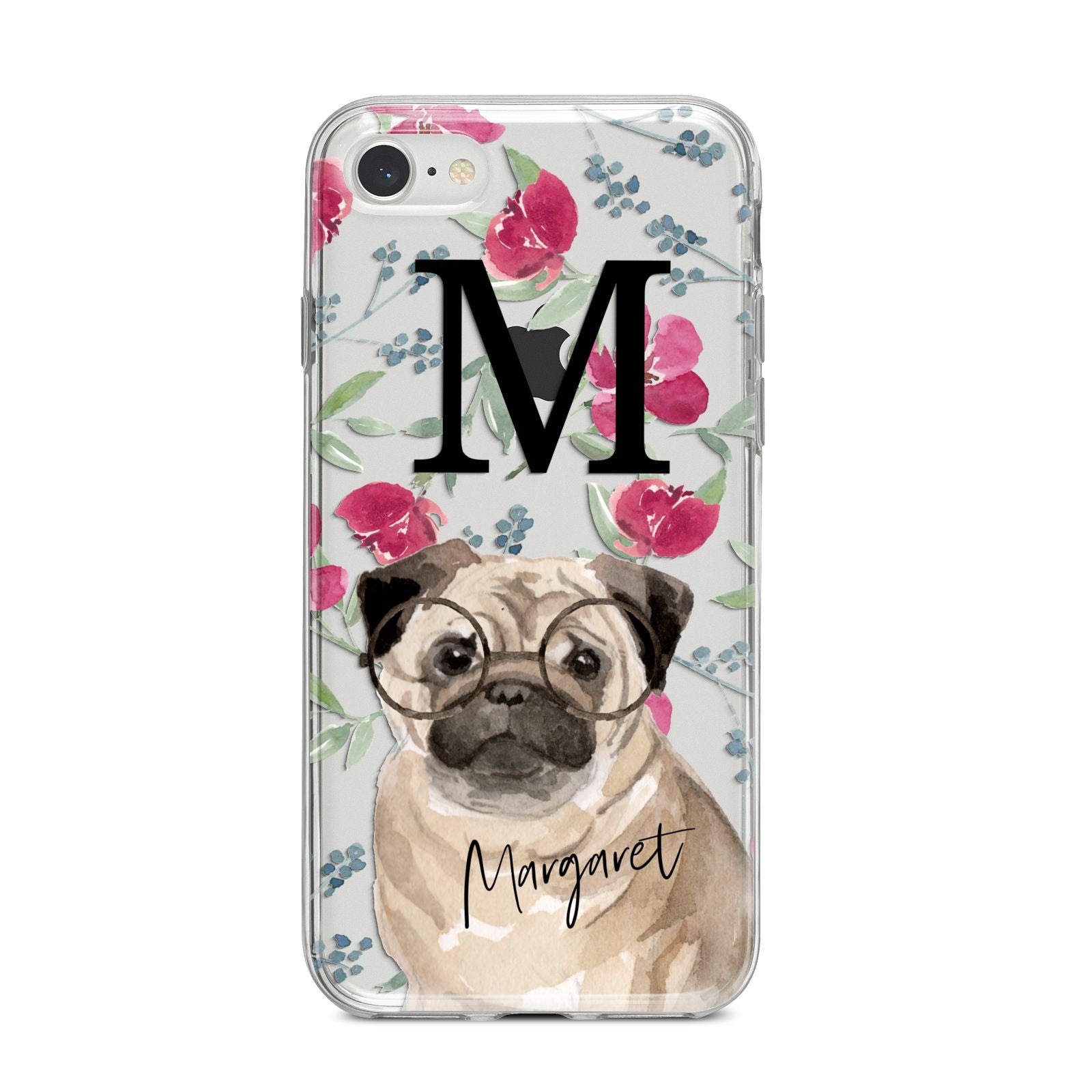 Personalised Pug Dog iPhone 8 Bumper Case on Silver iPhone