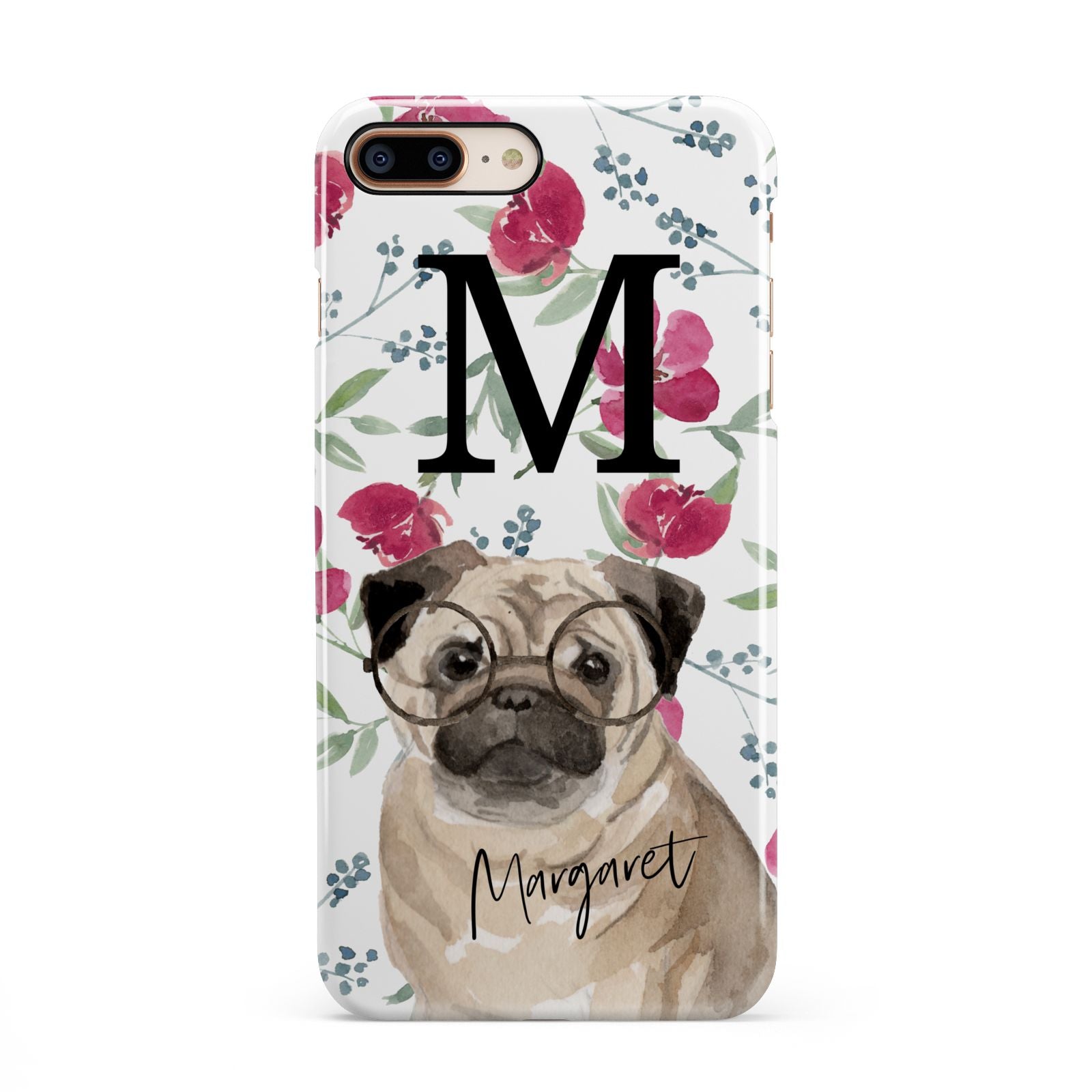 Personalised Pug Dog iPhone 8 Plus 3D Snap Case on Gold Phone