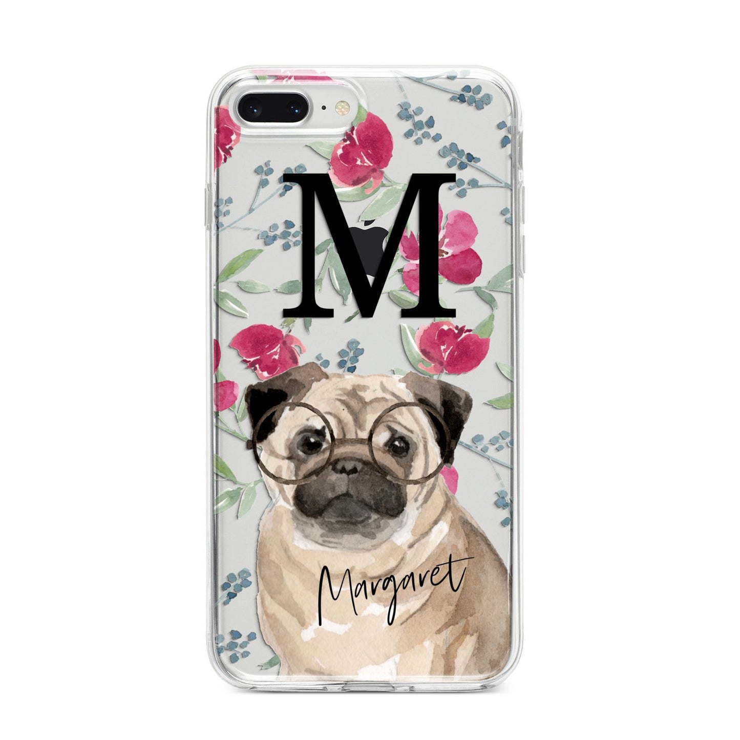 Personalised Pug Dog iPhone 8 Plus Bumper Case on Silver iPhone