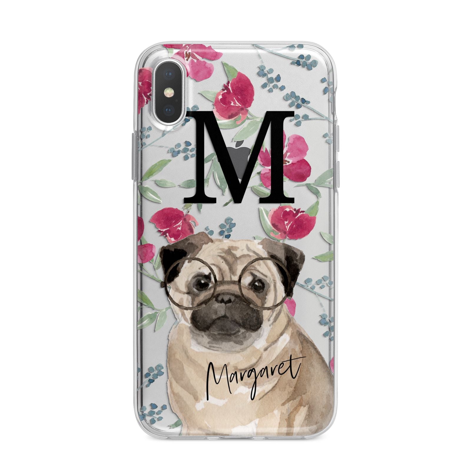 Personalised Pug Dog iPhone X Bumper Case on Silver iPhone Alternative Image 1