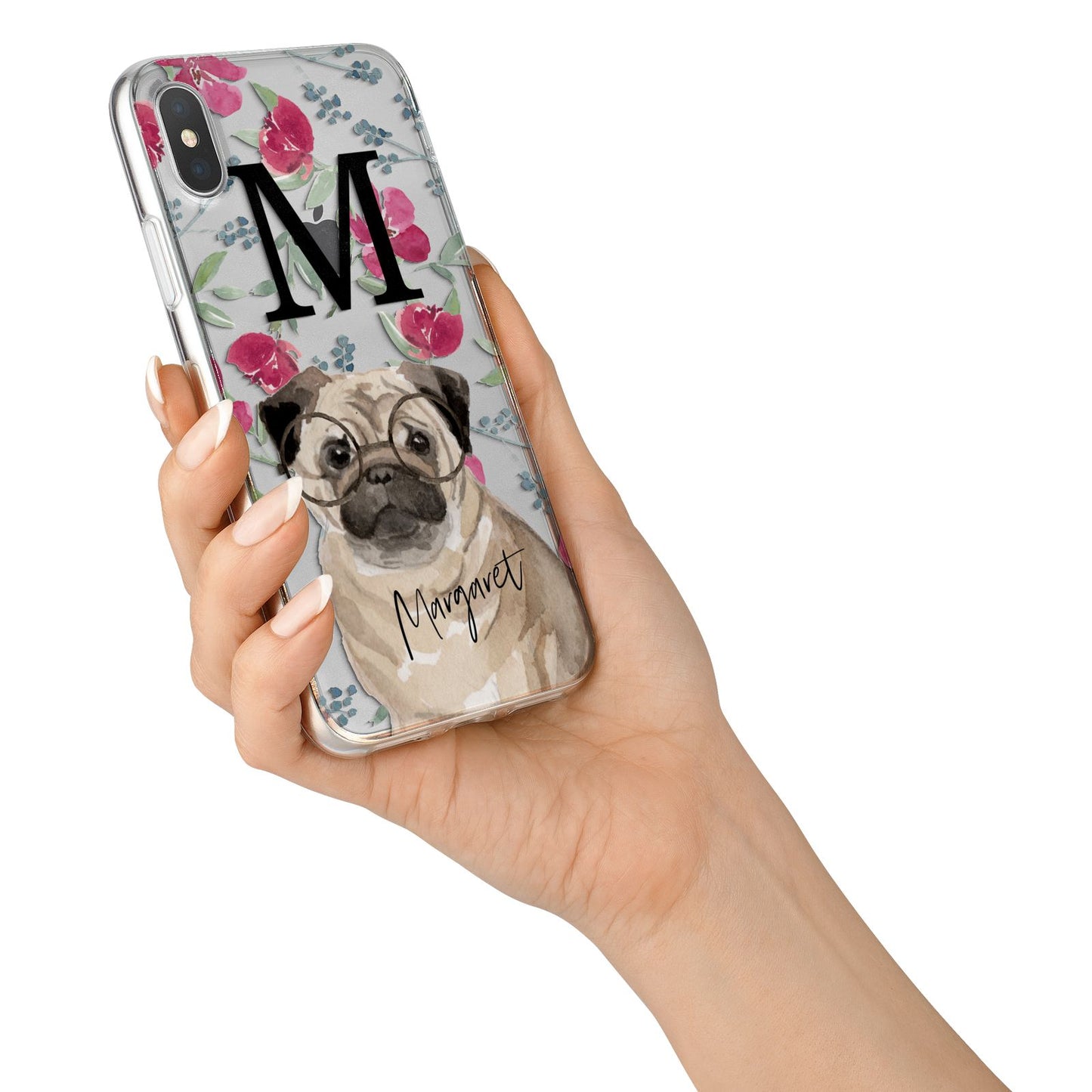 Personalised Pug Dog iPhone X Bumper Case on Silver iPhone Alternative Image 2