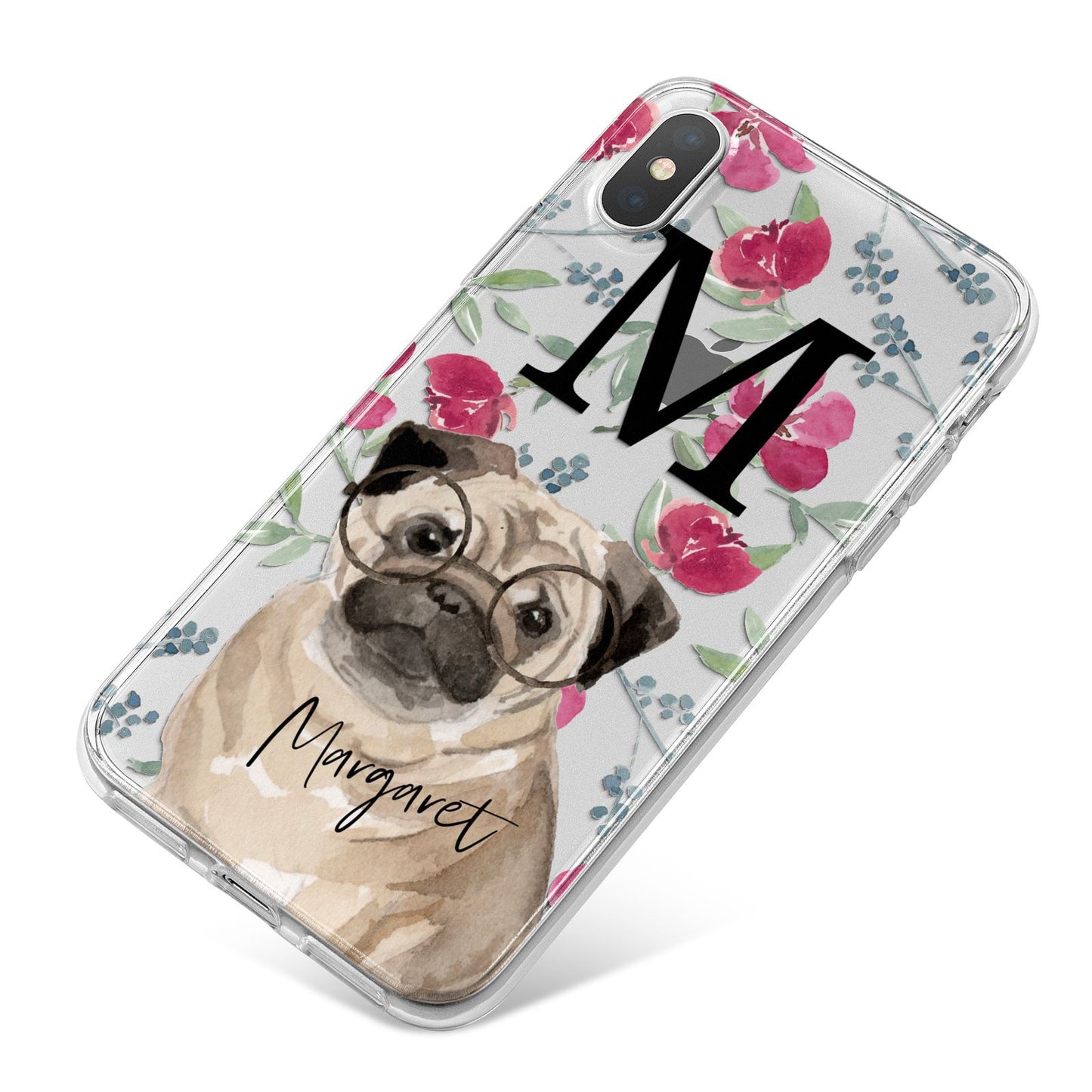 Personalised Pug Dog iPhone X Bumper Case on Silver iPhone