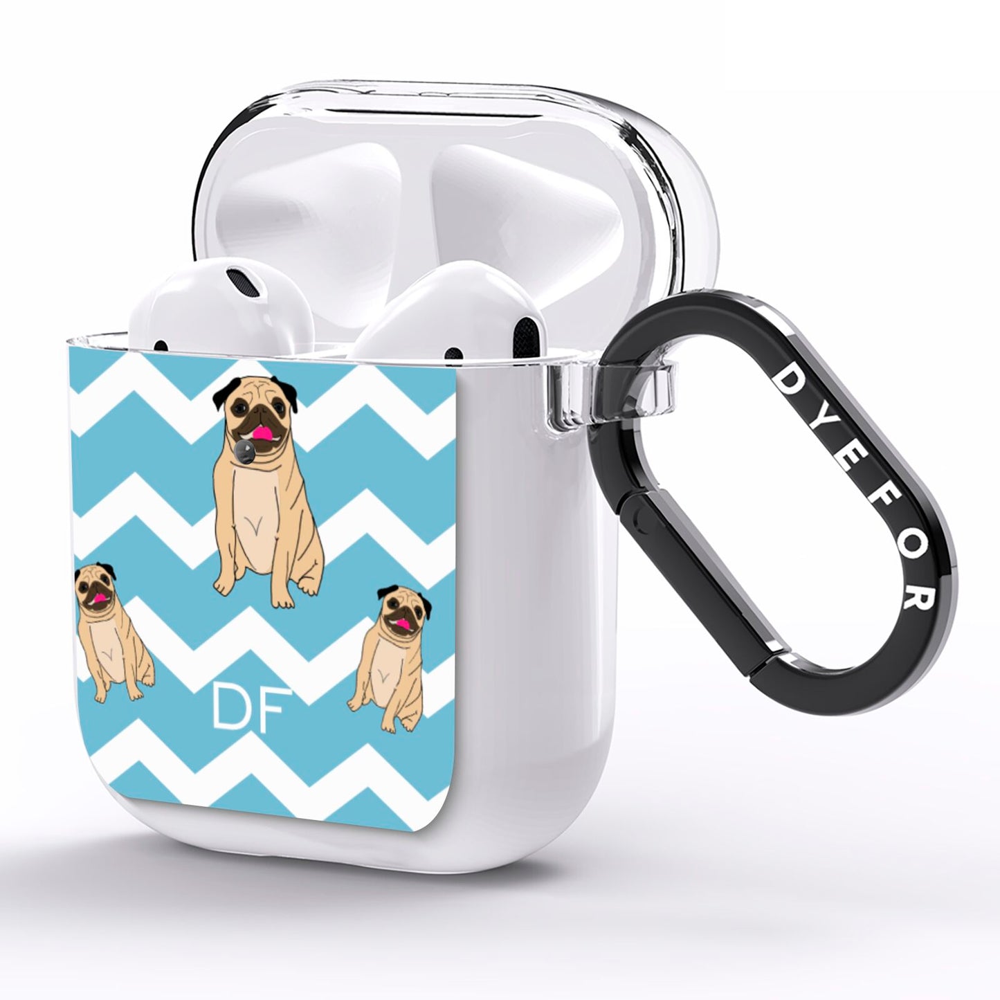Personalised Pug Initials AirPods Clear Case Side Image