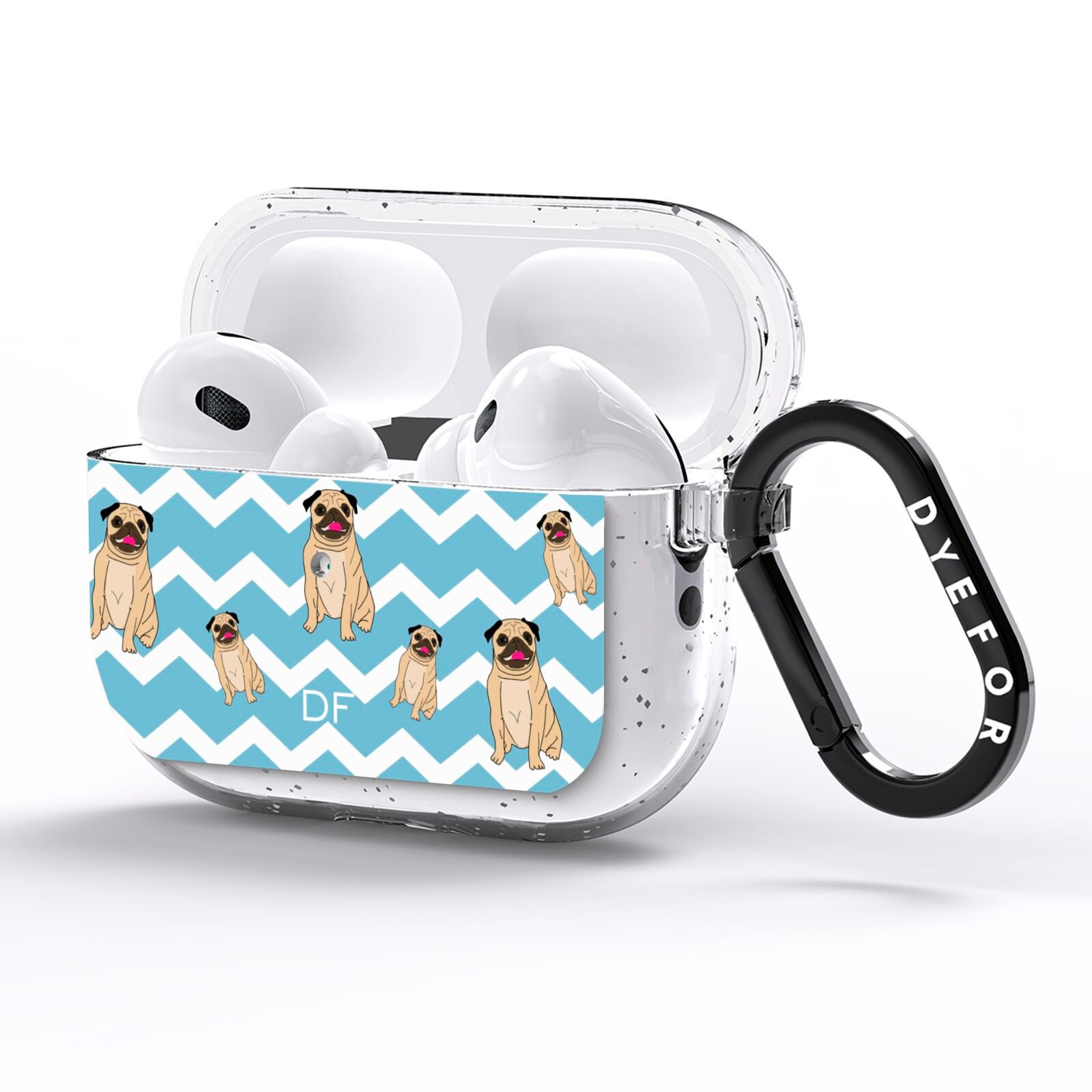 Personalised Pug Initials AirPods Pro Glitter Case Side Image