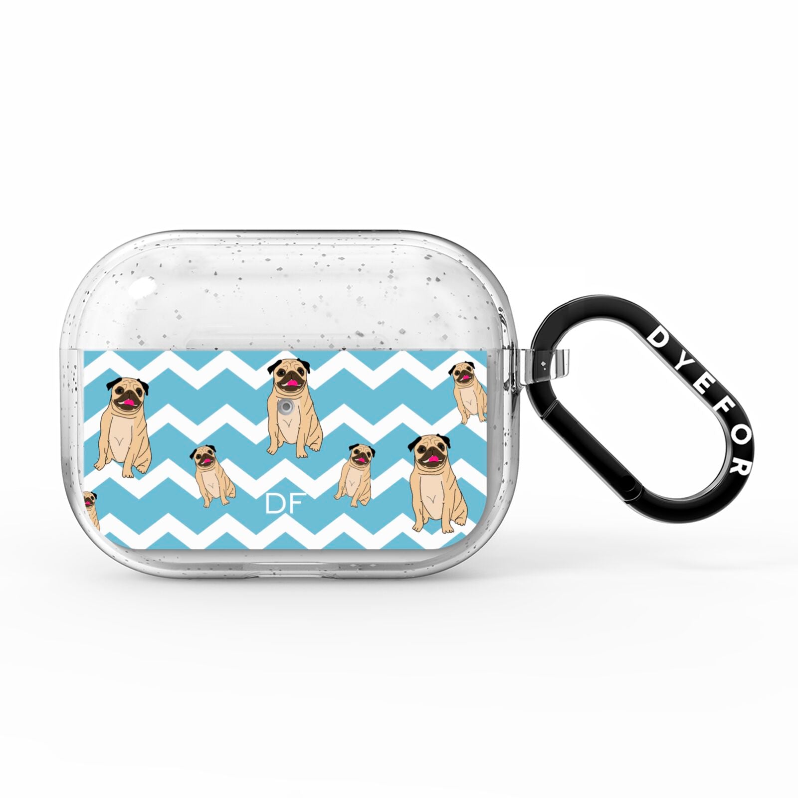 Personalised Pug Initials AirPods Pro Glitter Case