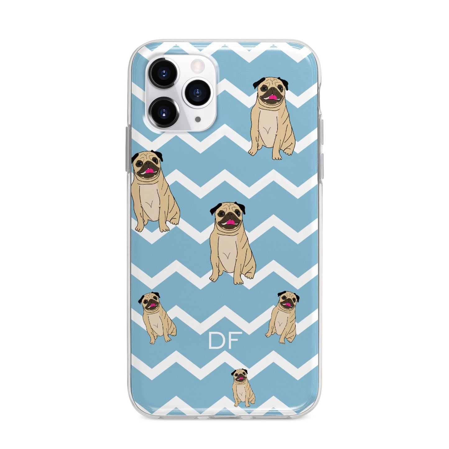 Personalised Pug Initials Apple iPhone 11 Pro Max in Silver with Bumper Case