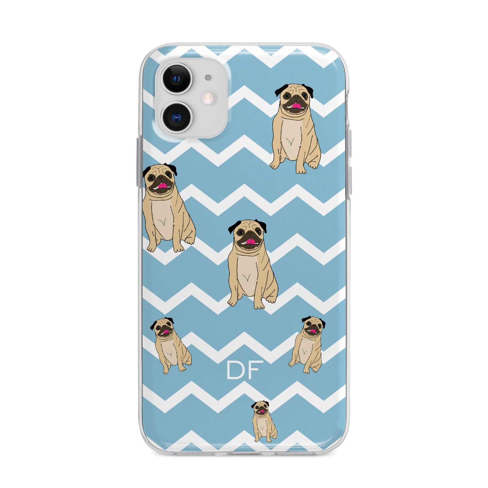 Personalised Pug Initials Apple iPhone 11 in White with Bumper Case