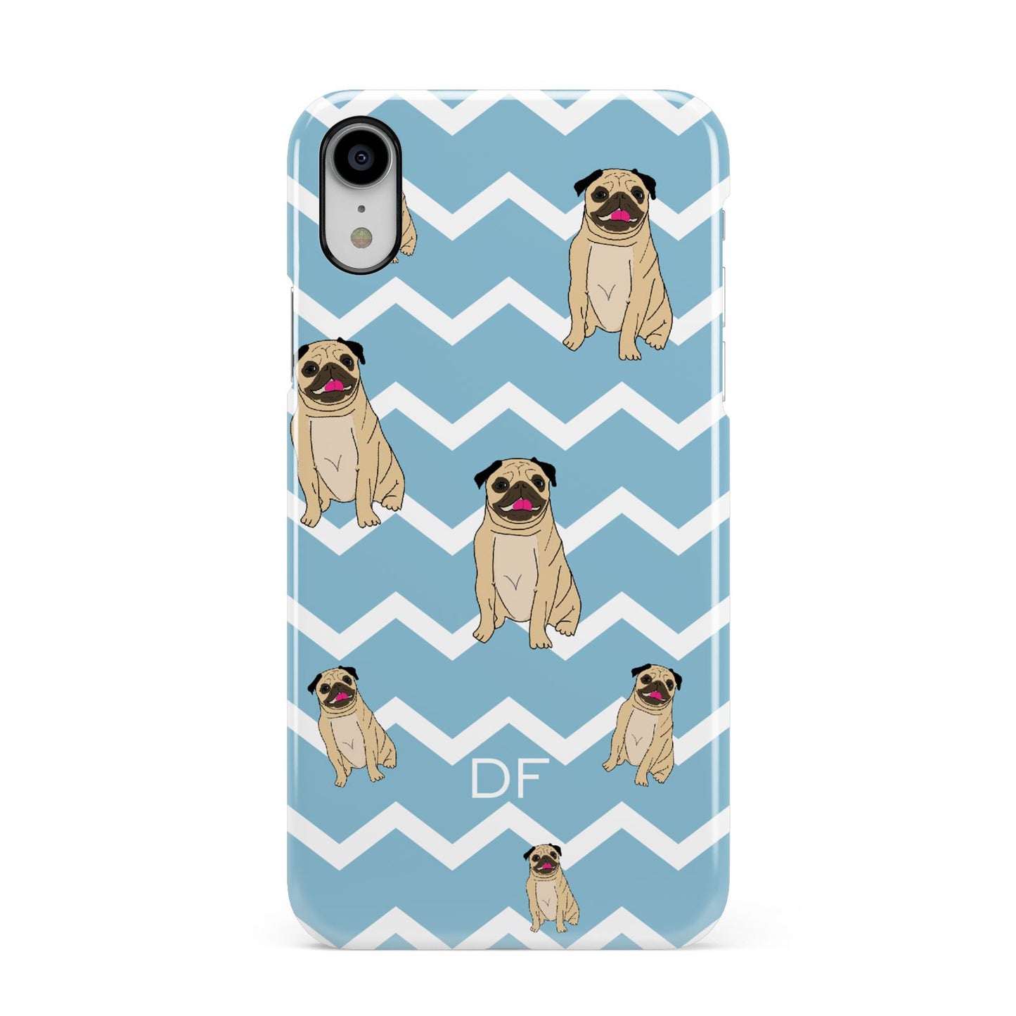 Personalised Pug Initials Apple iPhone XR White 3D Snap Case