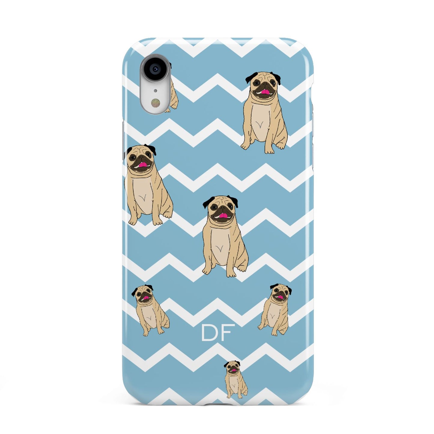 Personalised Pug Initials Apple iPhone XR White 3D Tough Case