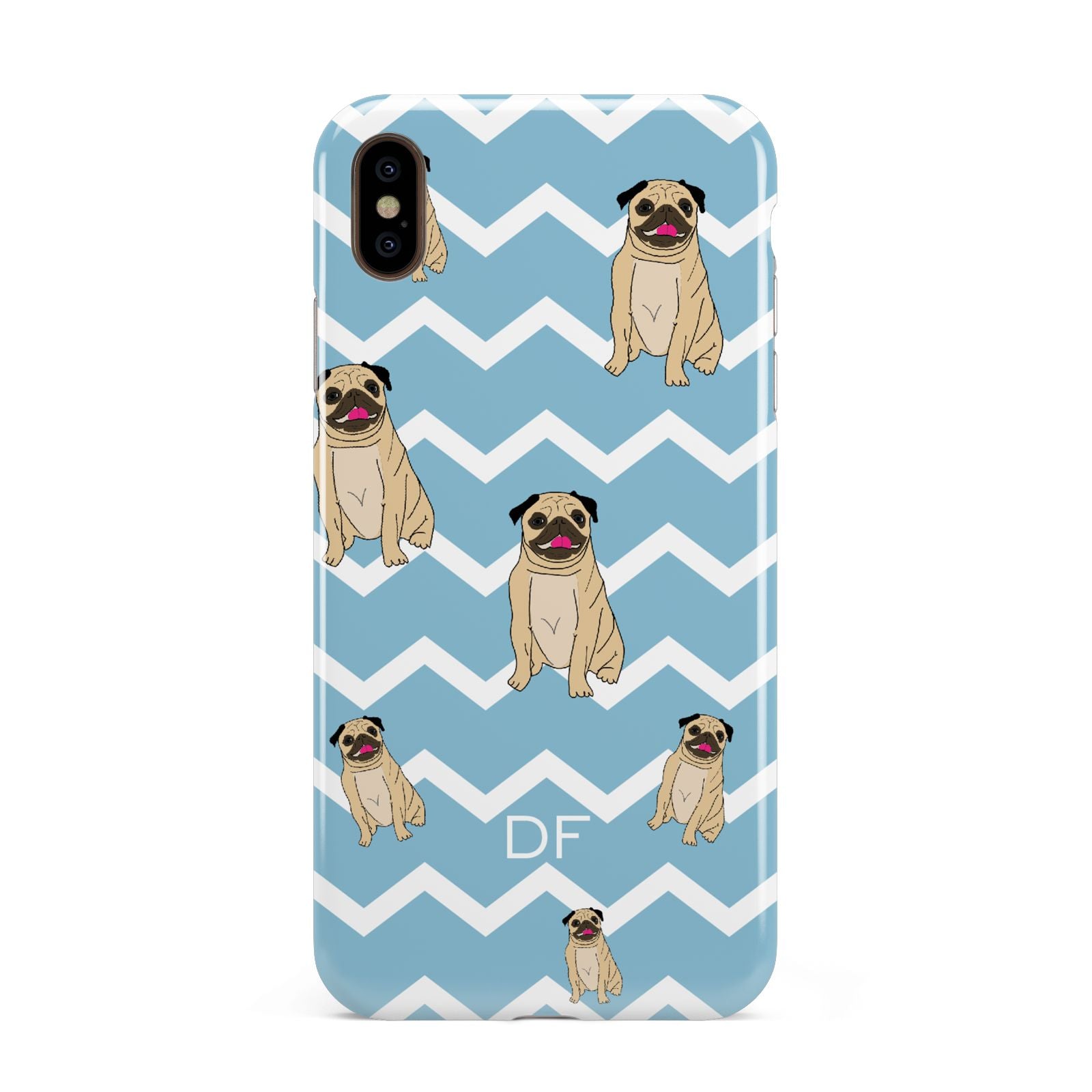 Personalised Pug Initials Apple iPhone Xs Max 3D Tough Case