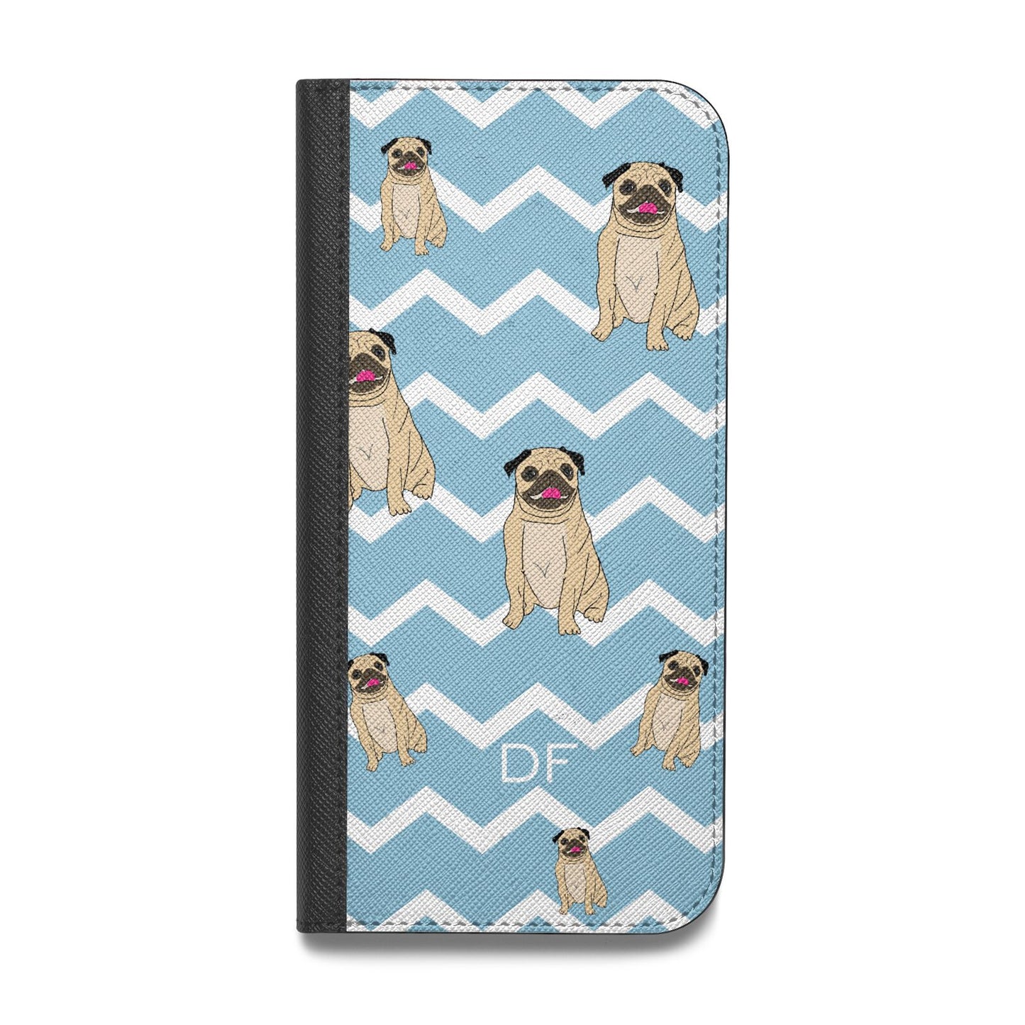 Personalised Pug Initials Vegan Leather Flip iPhone Case