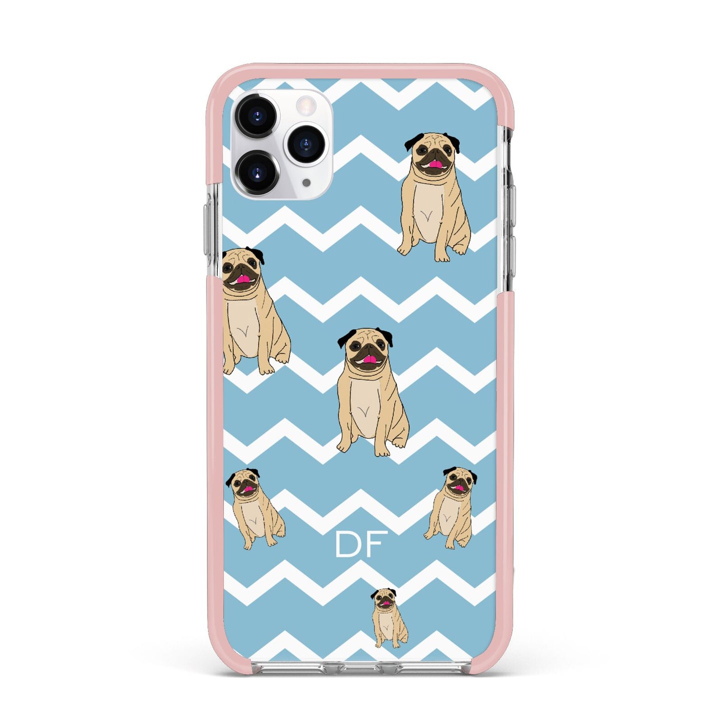 Personalised Pug Initials iPhone 11 Pro Max Impact Pink Edge Case