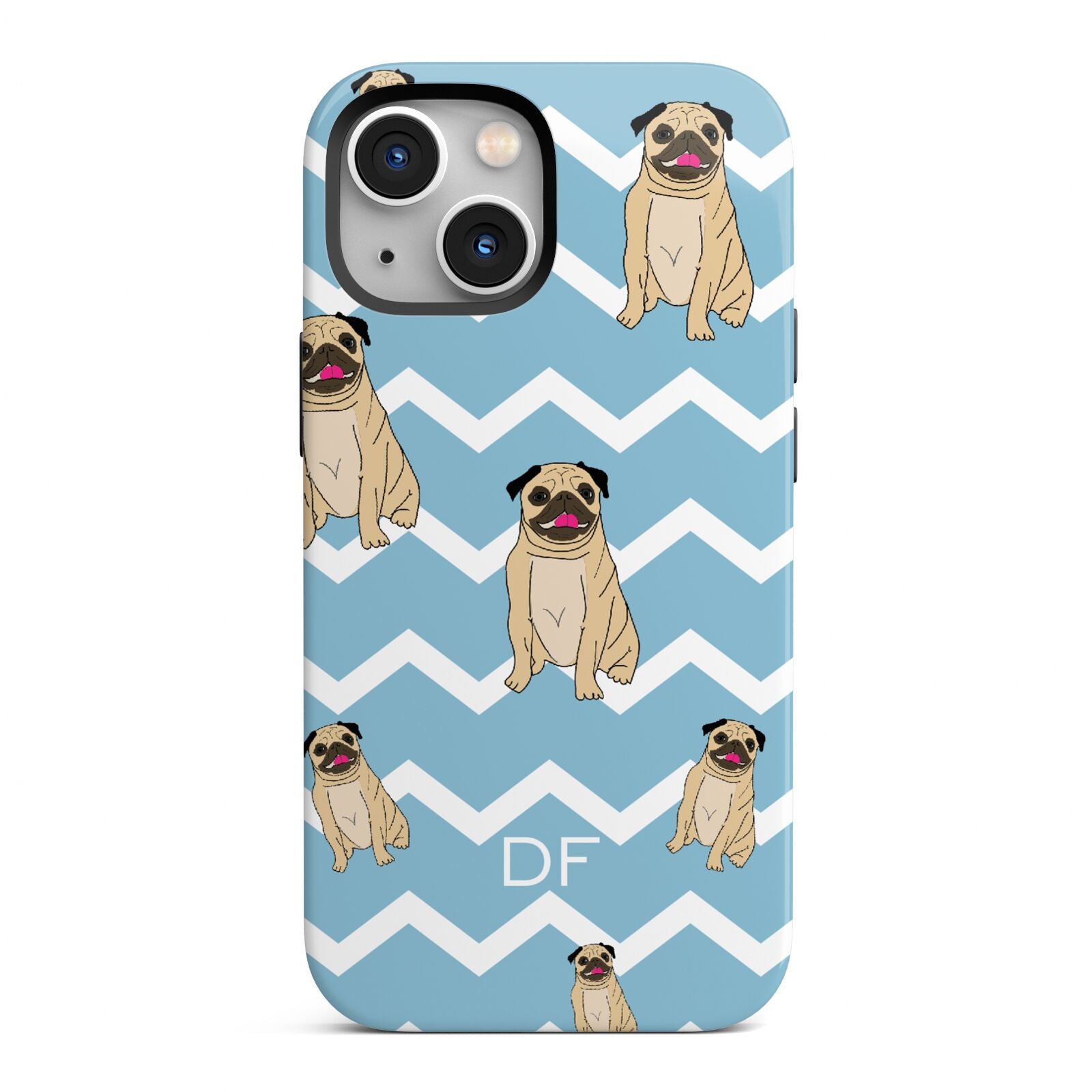 Personalised Pug Initials iPhone 13 Mini Full Wrap 3D Tough Case
