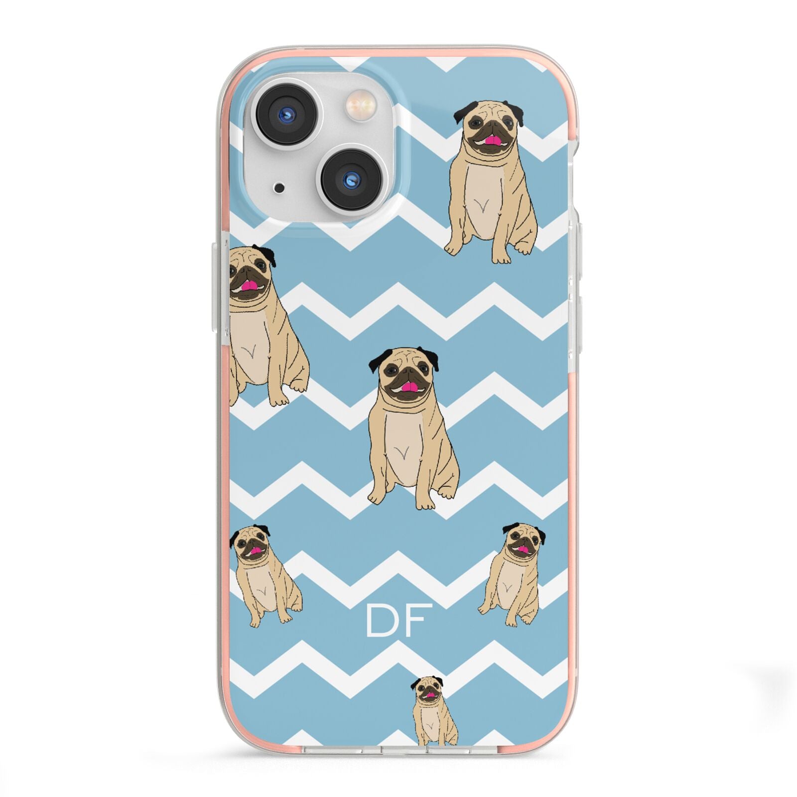Personalised Pug Initials iPhone 13 Mini TPU Impact Case with Pink Edges