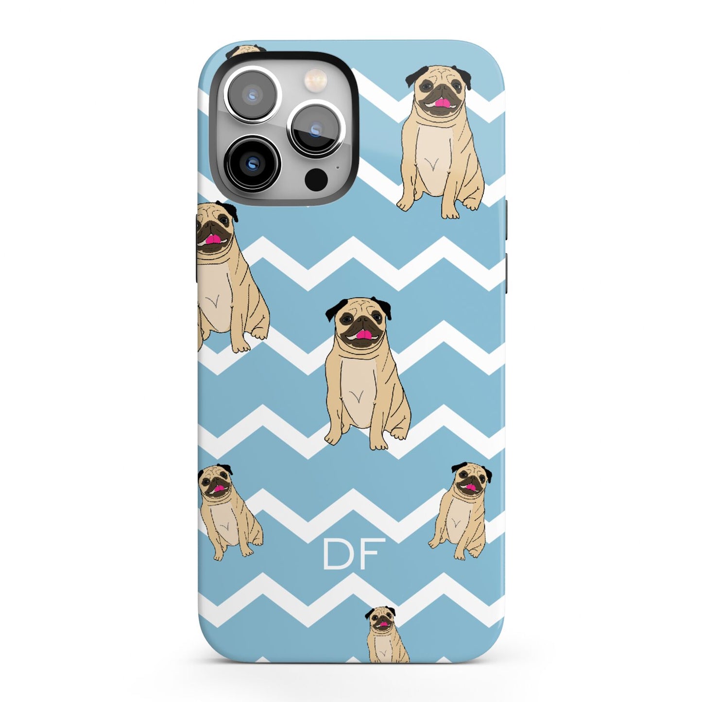 Personalised Pug Initials iPhone 13 Pro Max Full Wrap 3D Tough Case
