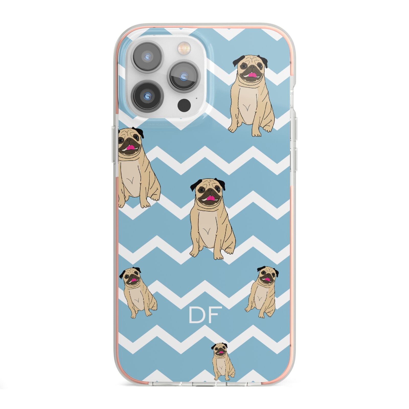 Personalised Pug Initials iPhone 13 Pro Max TPU Impact Case with Pink Edges