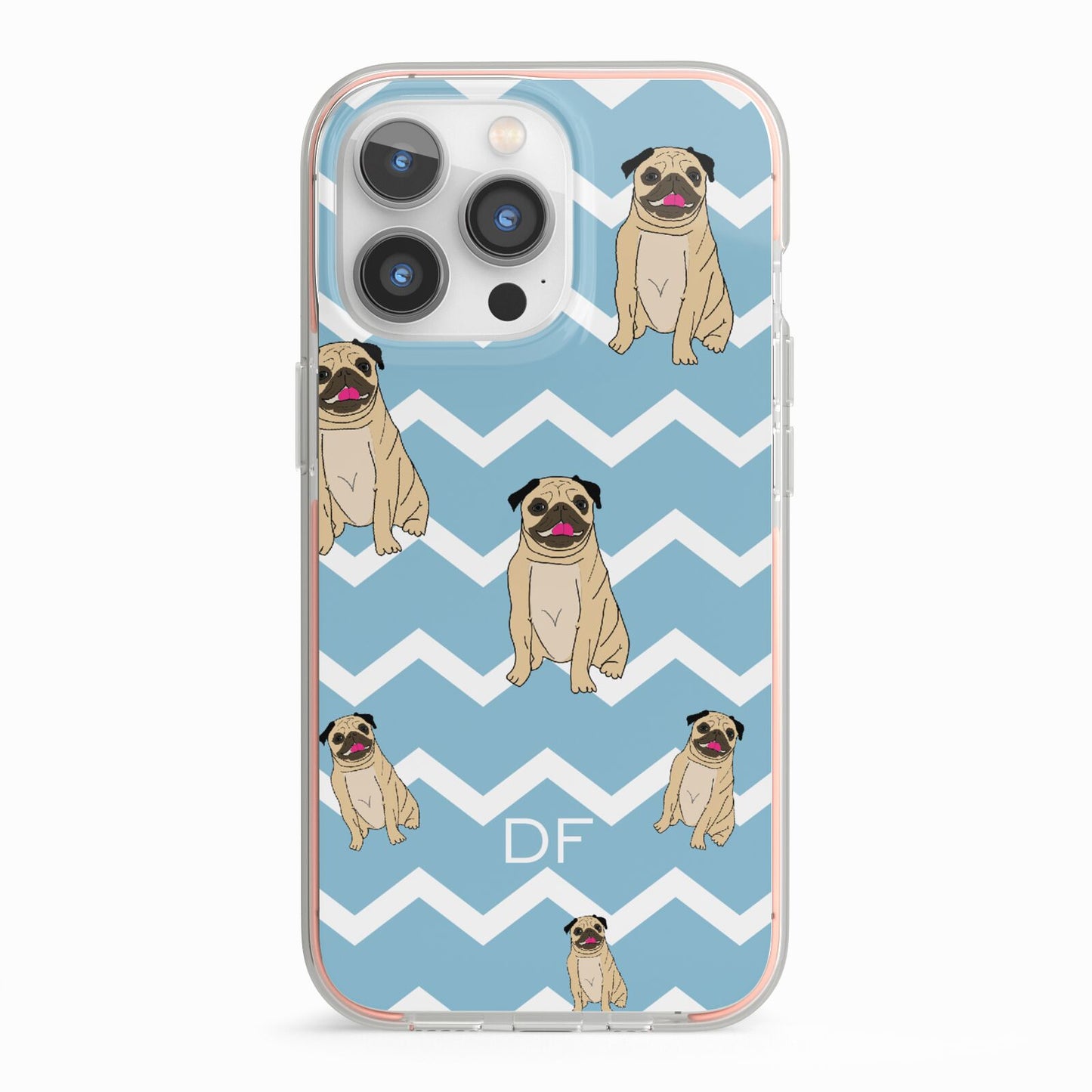 Personalised Pug Initials iPhone 13 Pro TPU Impact Case with Pink Edges