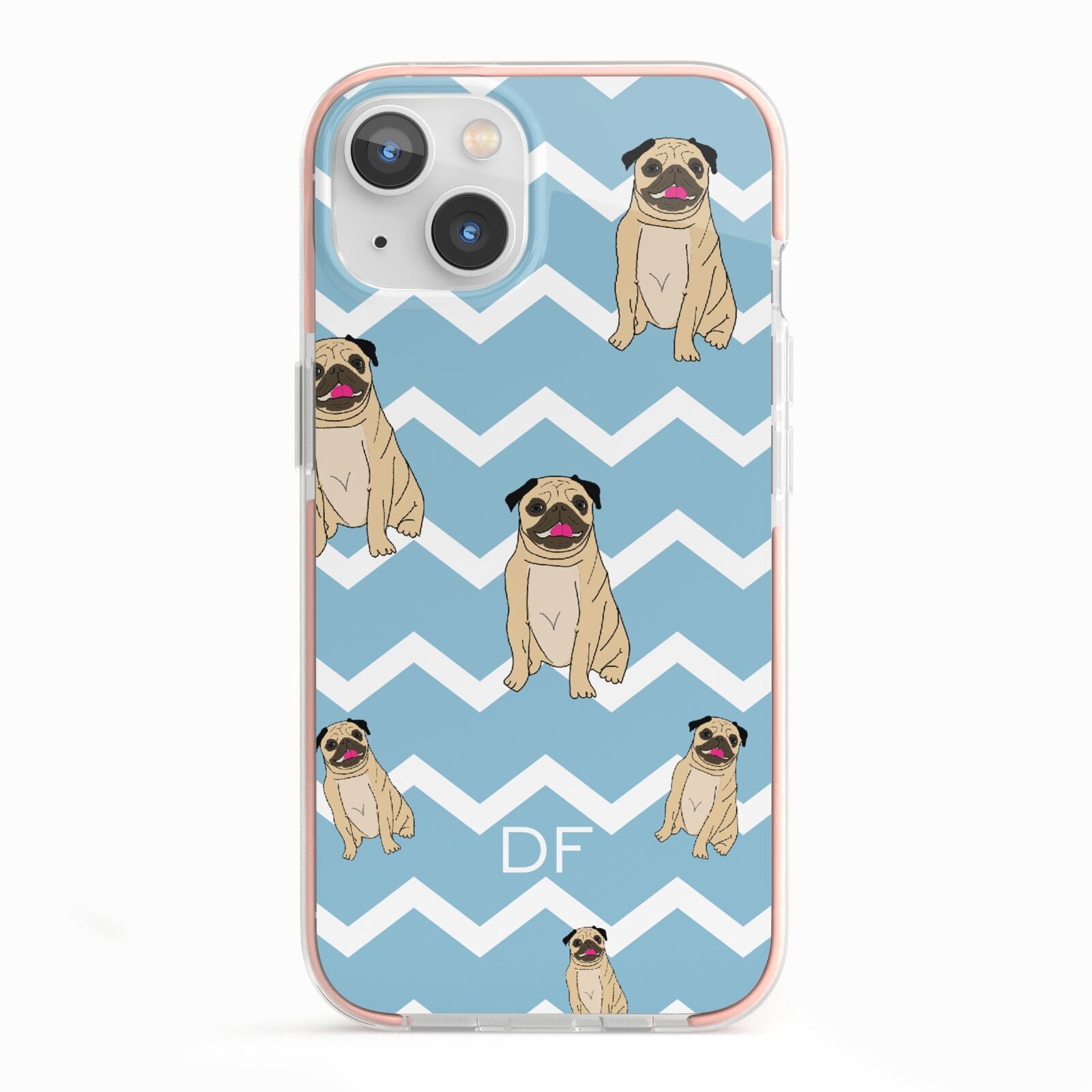 Personalised Pug Initials iPhone 13 TPU Impact Case with Pink Edges