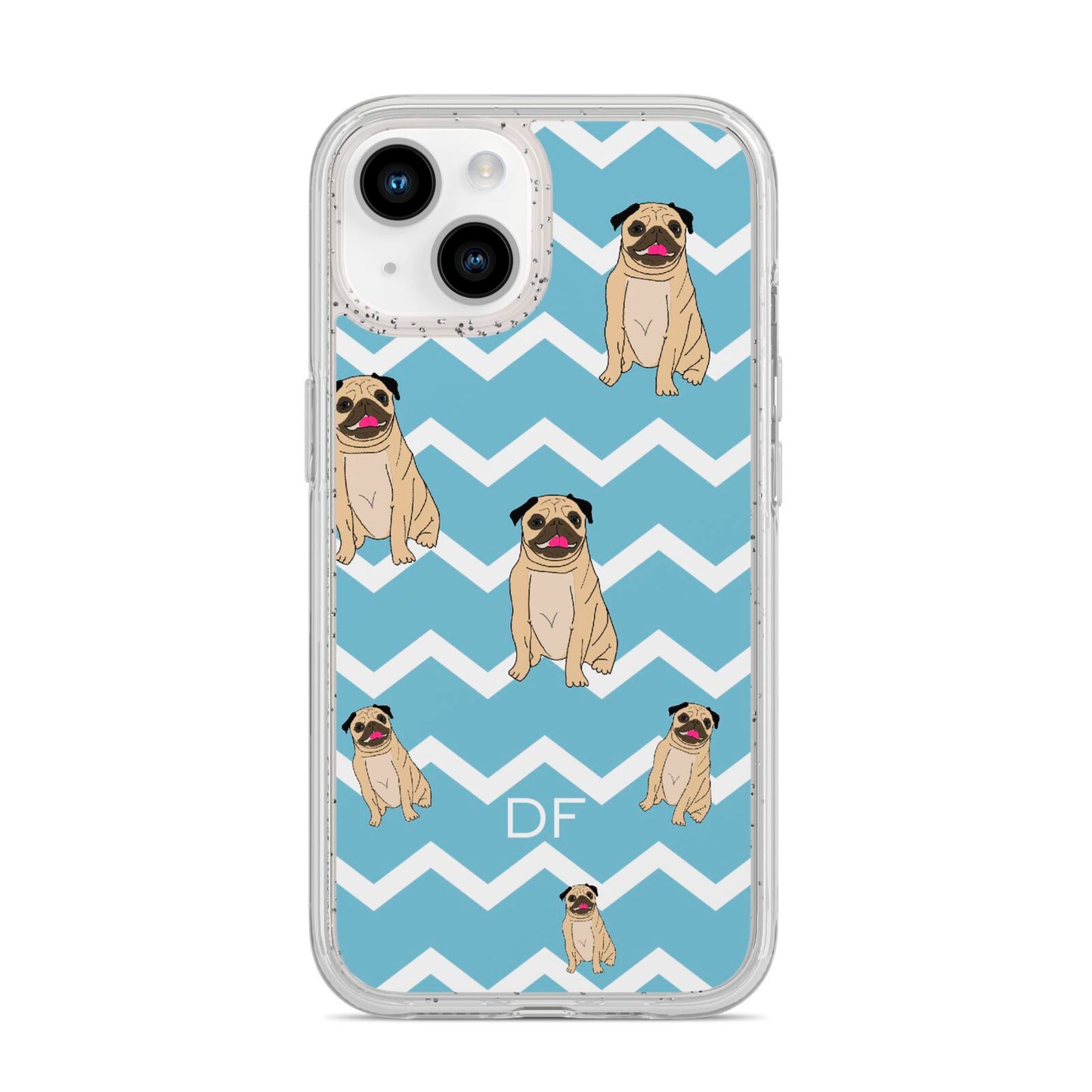 Personalised Pug Initials iPhone 14 Glitter Tough Case Starlight