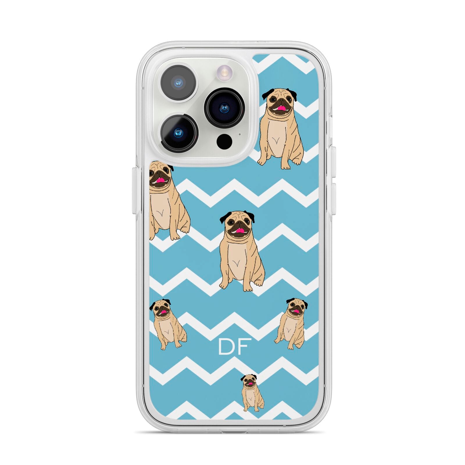 Personalised Pug Initials iPhone 14 Pro Clear Tough Case Silver