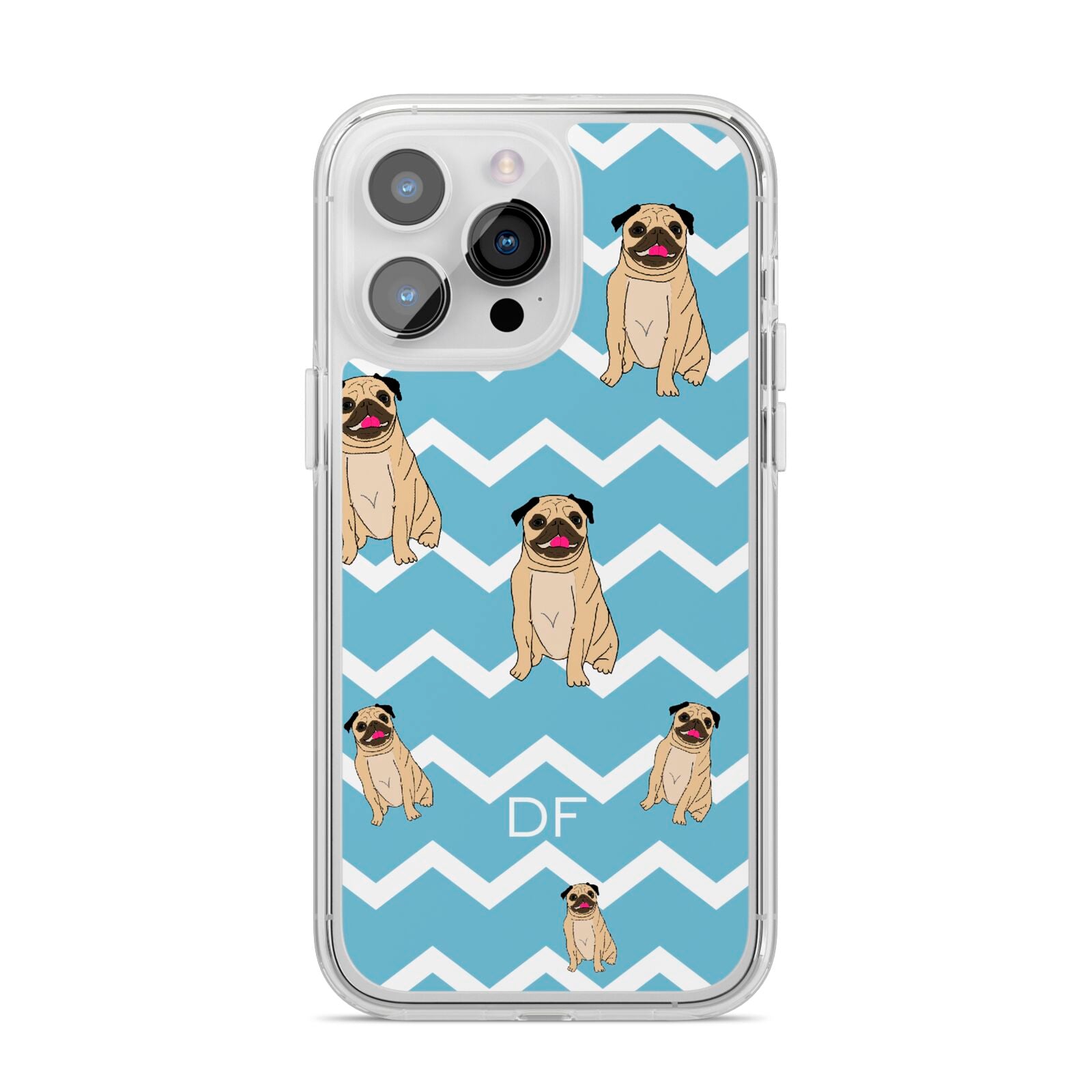 Personalised Pug Initials iPhone 14 Pro Max Clear Tough Case Silver
