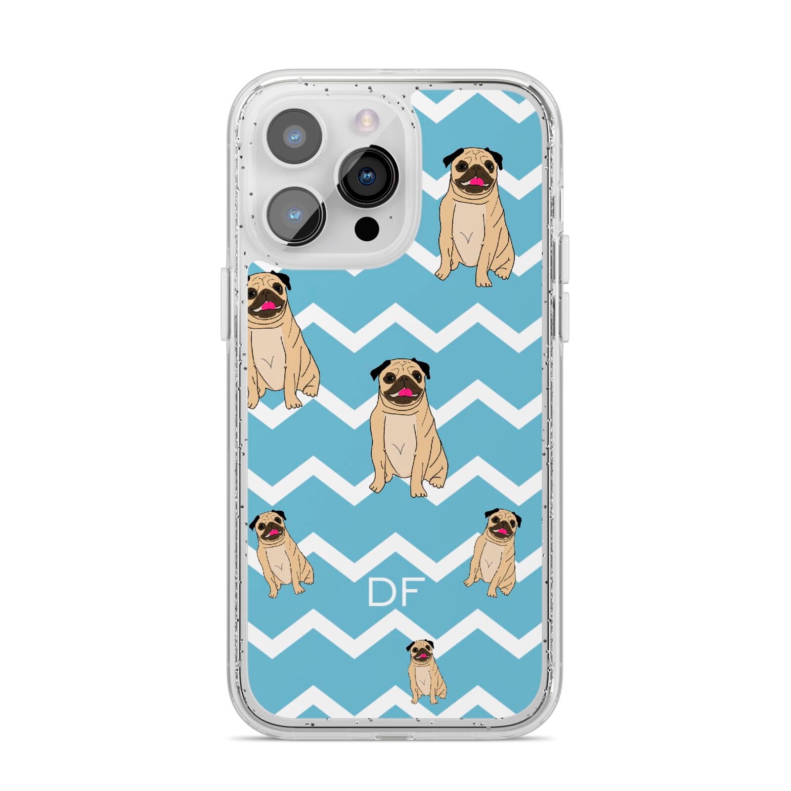Personalised Pug Initials iPhone 14 Pro Max Glitter Tough Case Silver