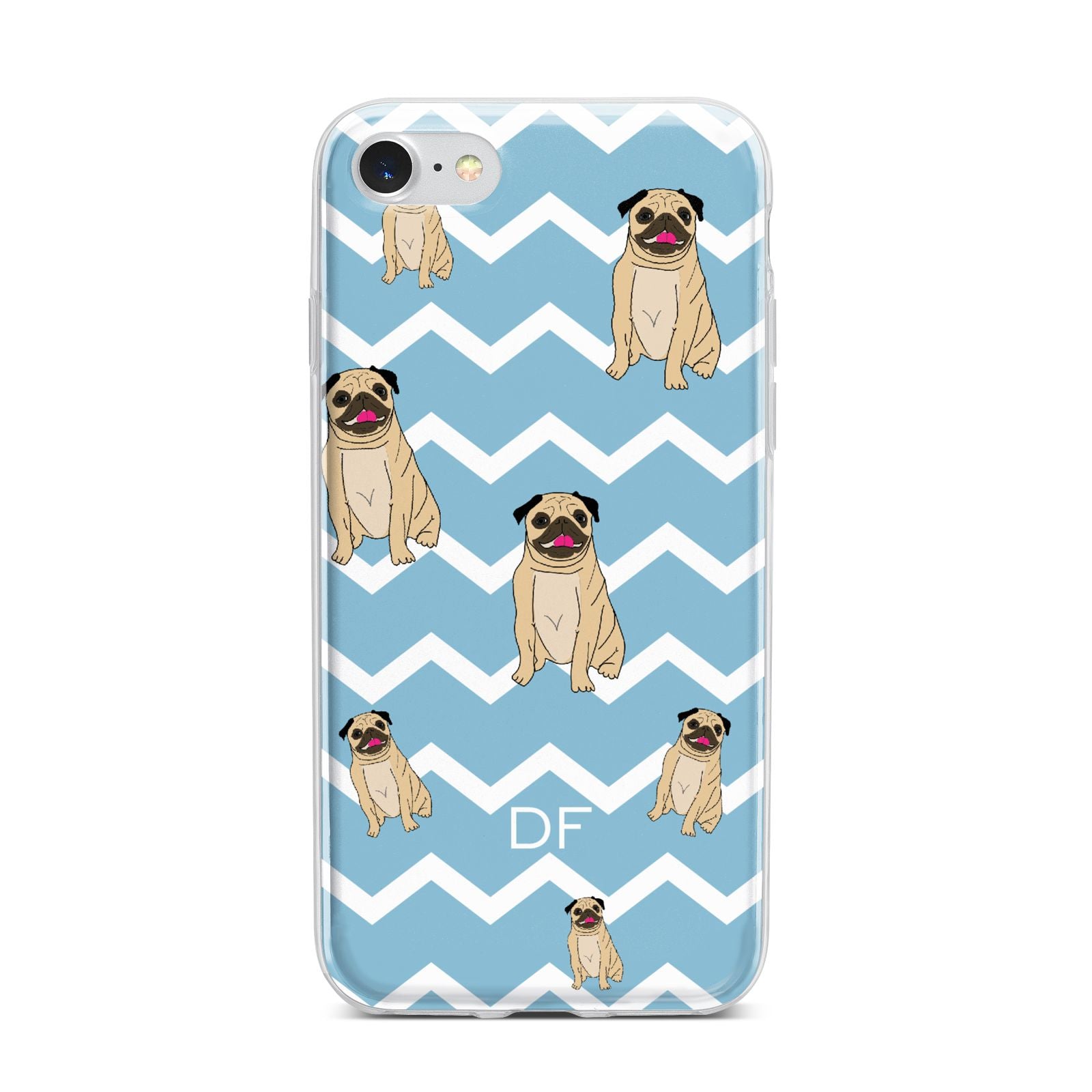 Personalised Pug Initials iPhone 7 Bumper Case on Silver iPhone