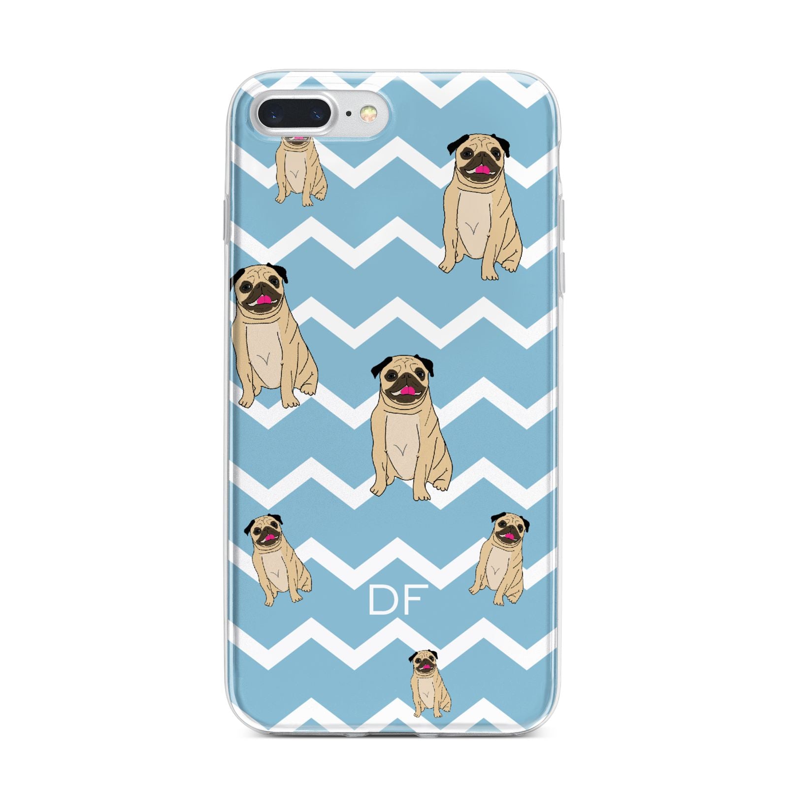 Personalised Pug Initials iPhone 7 Plus Bumper Case on Silver iPhone