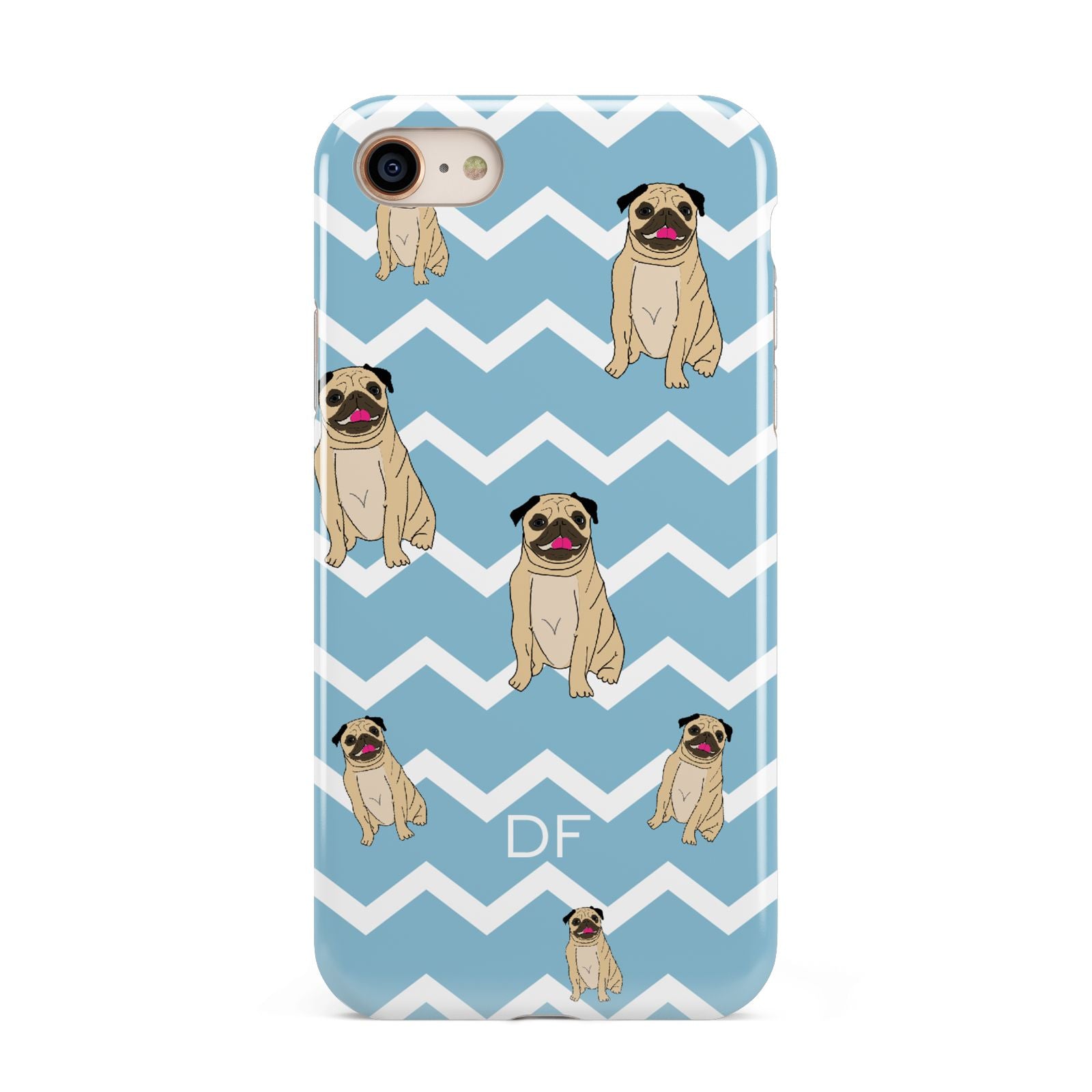 Personalised Pug Initials iPhone 8 3D Tough Case on Gold Phone