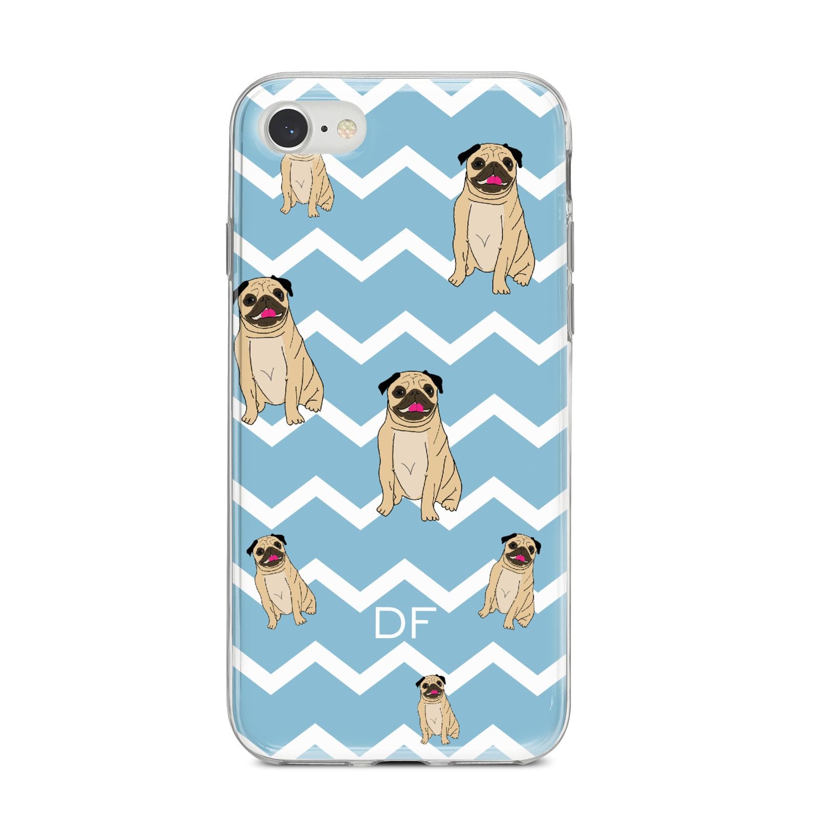 Personalised Pug Initials iPhone 8 Bumper Case on Silver iPhone