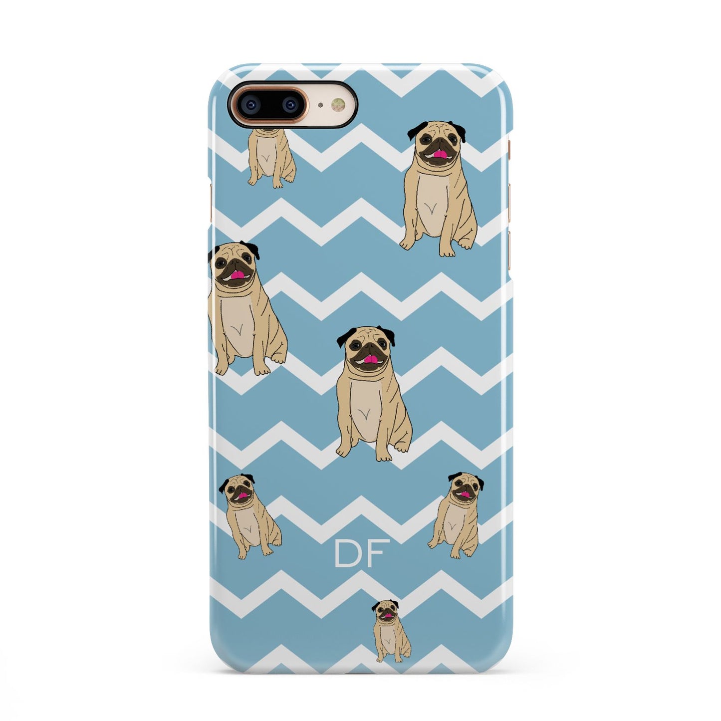 Personalised Pug Initials iPhone 8 Plus 3D Snap Case on Gold Phone