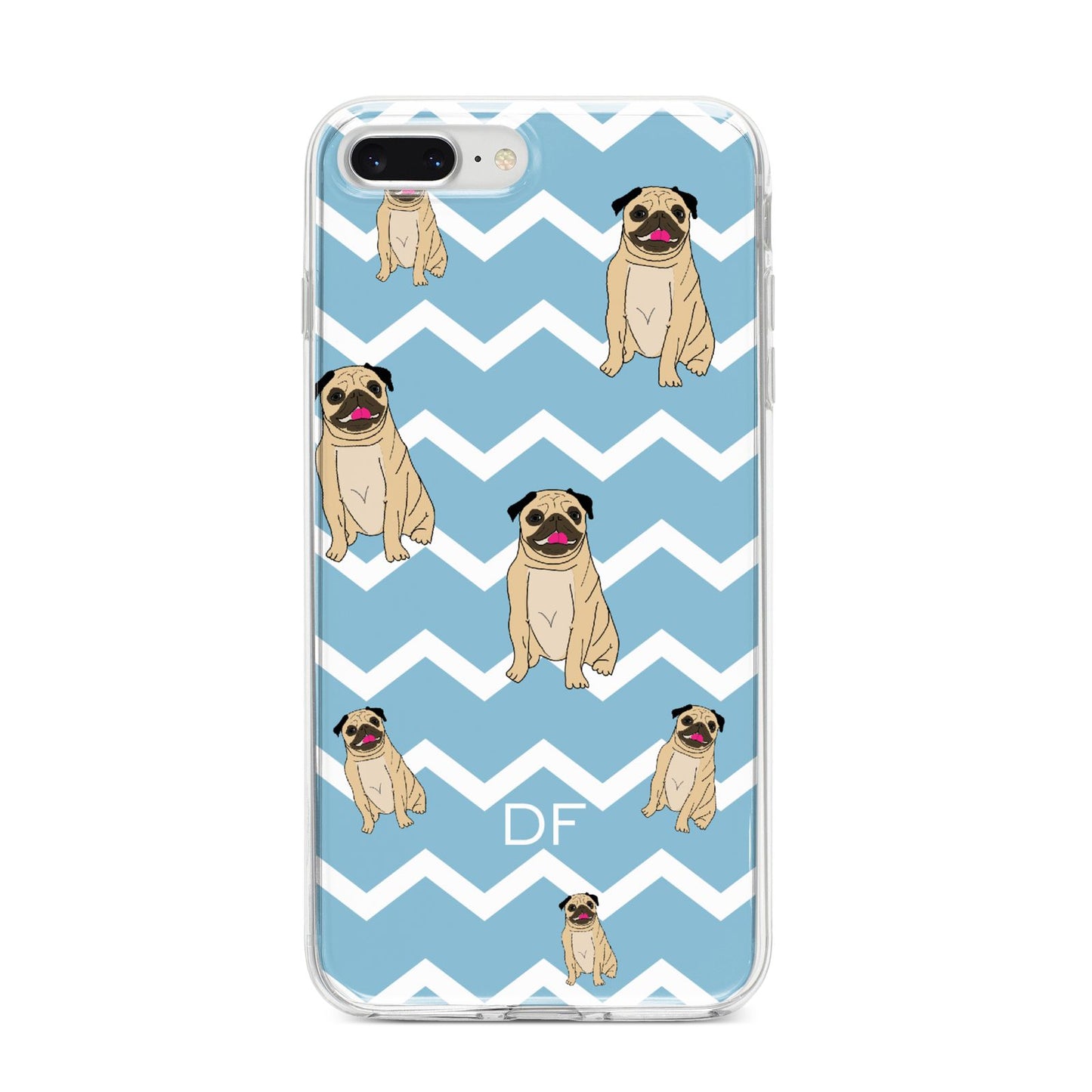 Personalised Pug Initials iPhone 8 Plus Bumper Case on Silver iPhone