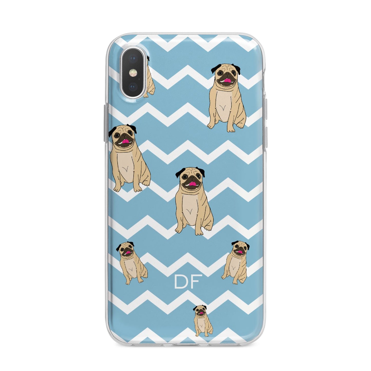 Personalised Pug Initials iPhone X Bumper Case on Silver iPhone Alternative Image 1