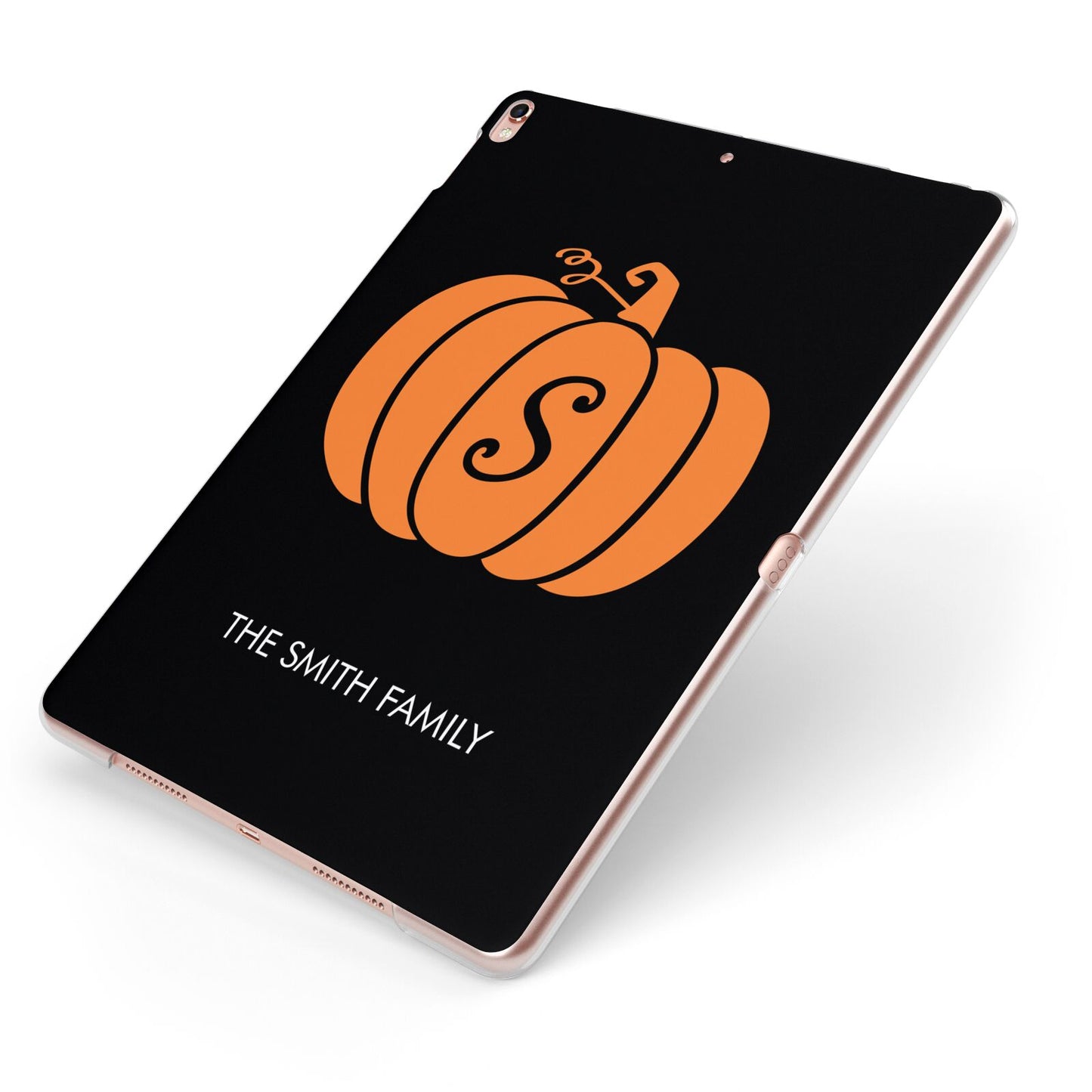 Personalised Pumpkin Apple iPad Case on Rose Gold iPad Side View