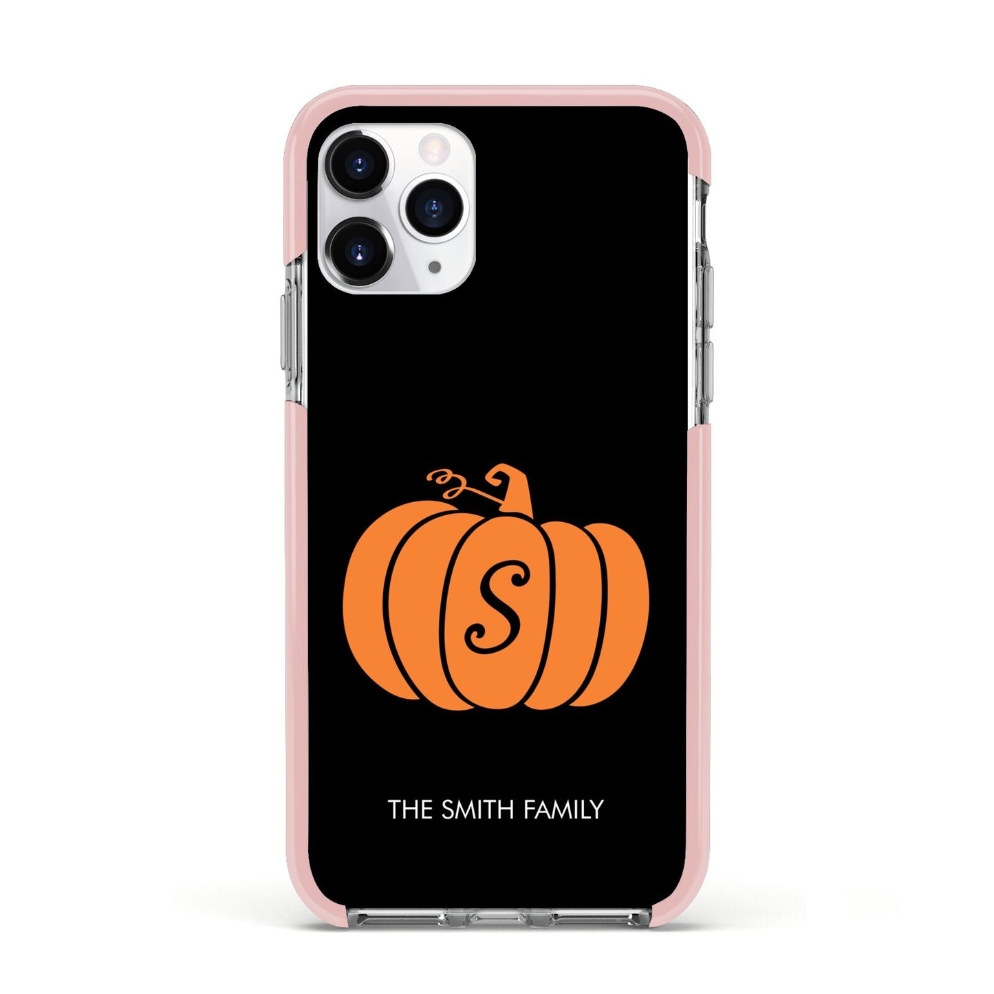 Personalised Pumpkin Apple iPhone 11 Pro in Silver with Pink Impact Case