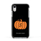 Personalised Pumpkin Apple iPhone XR Impact Case Black Edge on Silver Phone